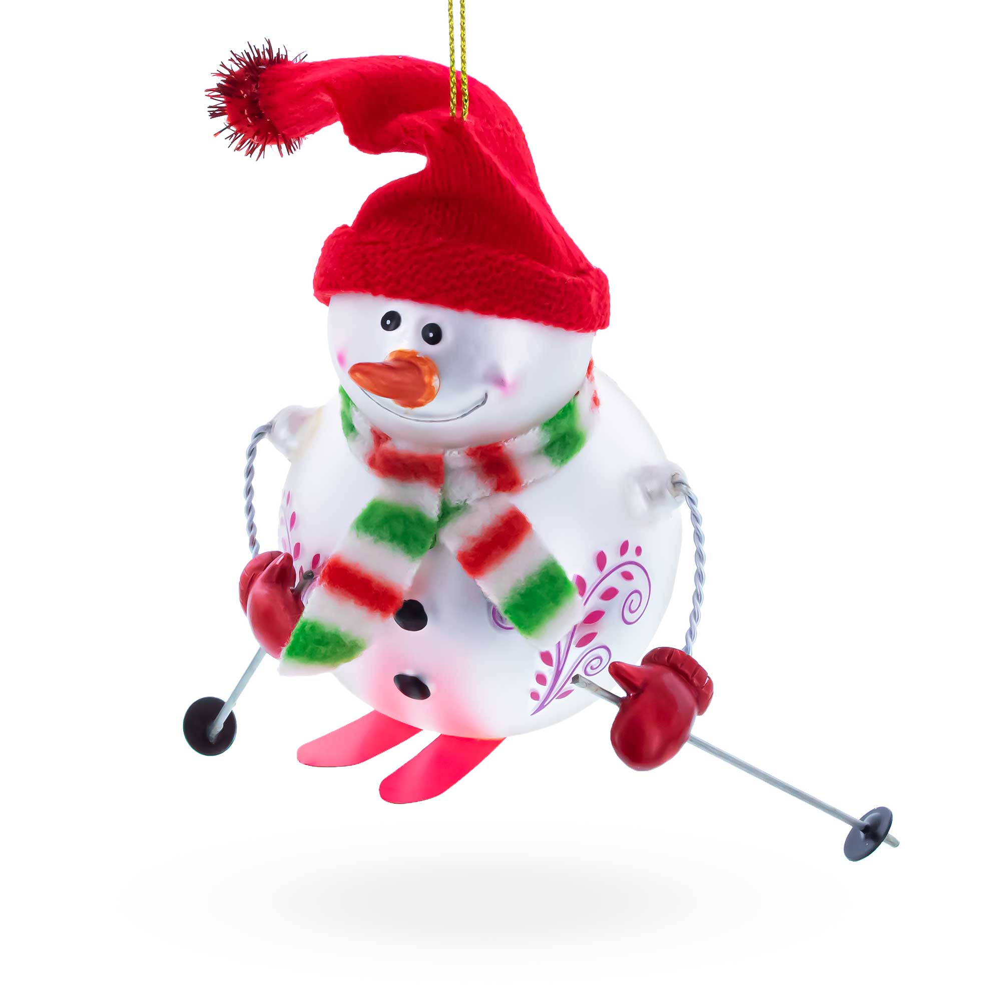 Snowman Skiing Glass Christmas Ornament