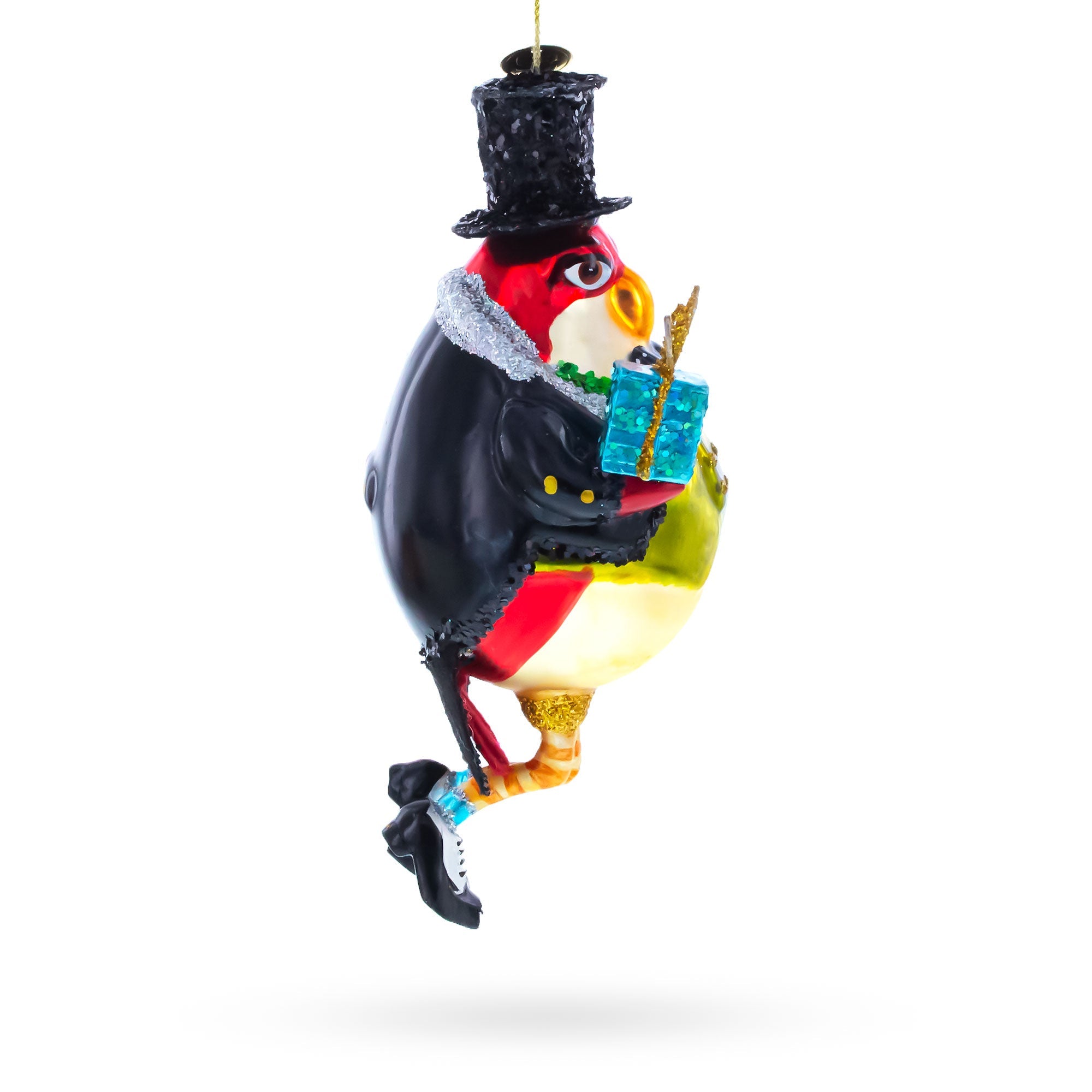 Penguin in Black Hat Glass Christmas Ornament