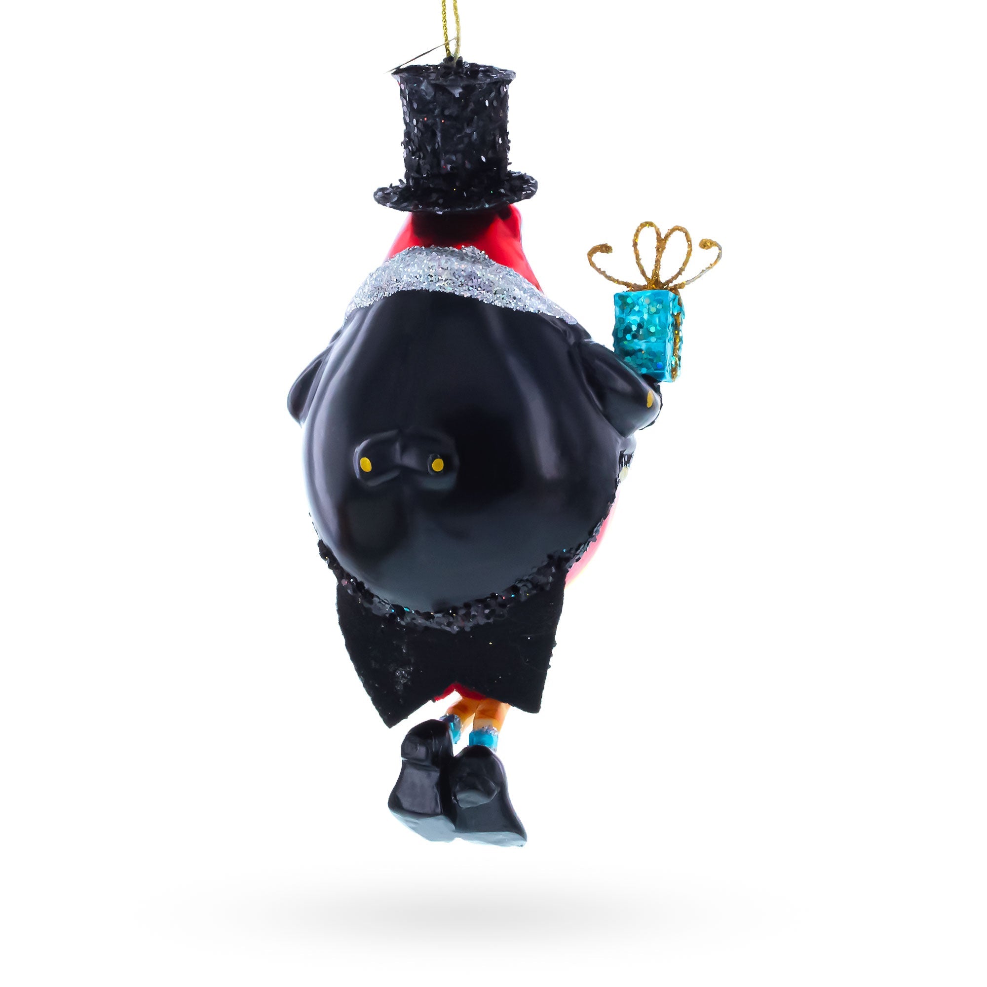 Penguin in Black Hat Glass Christmas Ornament