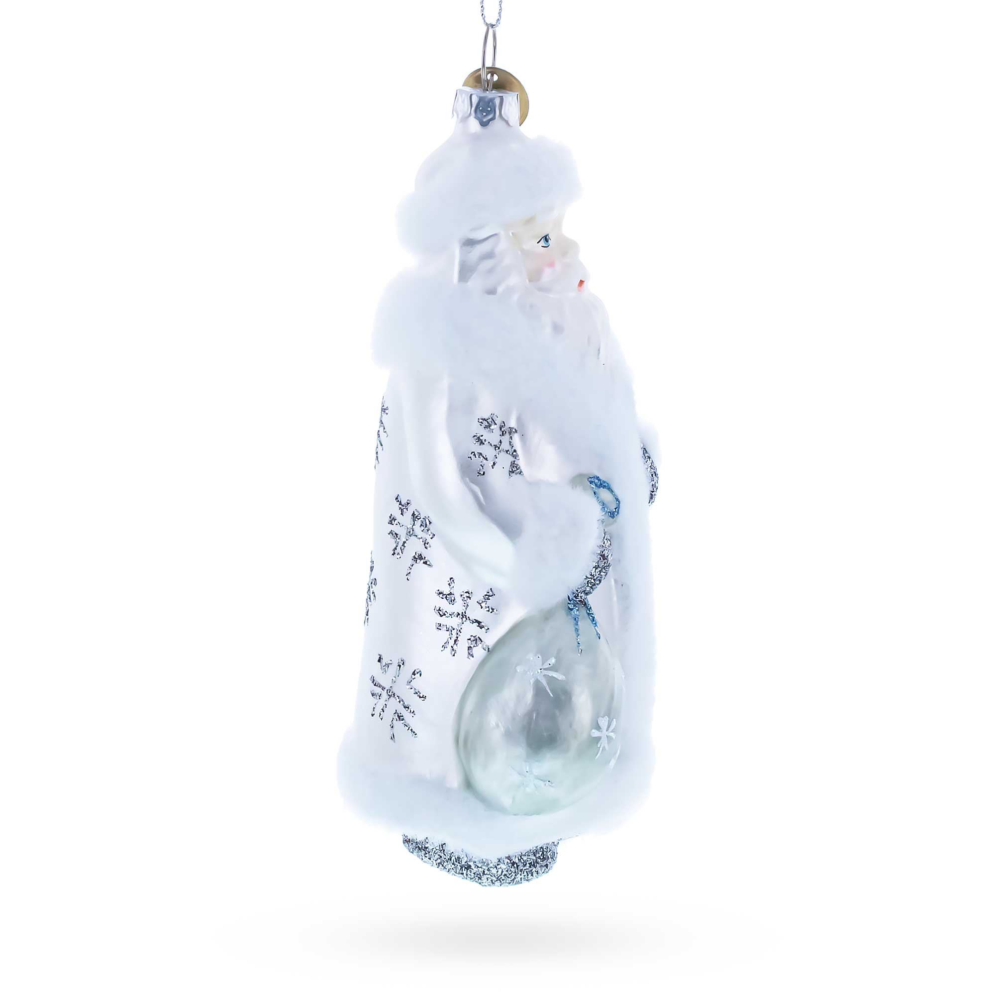 Santa in Elegant White Glass Christmas Ornament