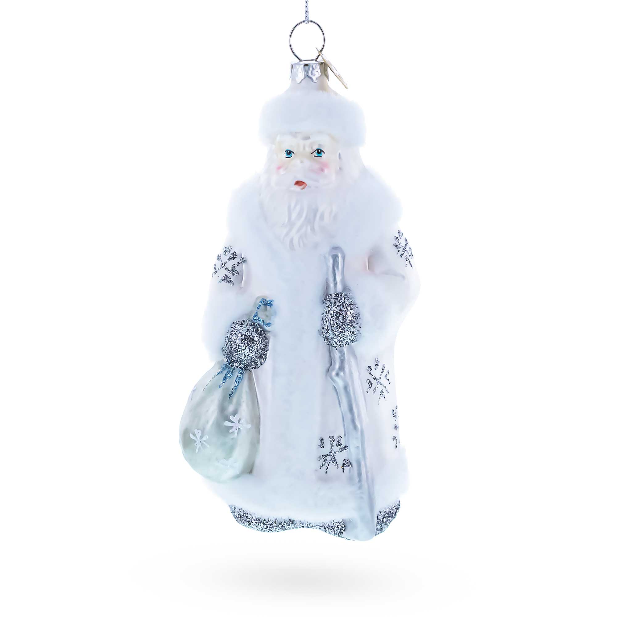 Santa in Elegant White Glass Christmas Ornament