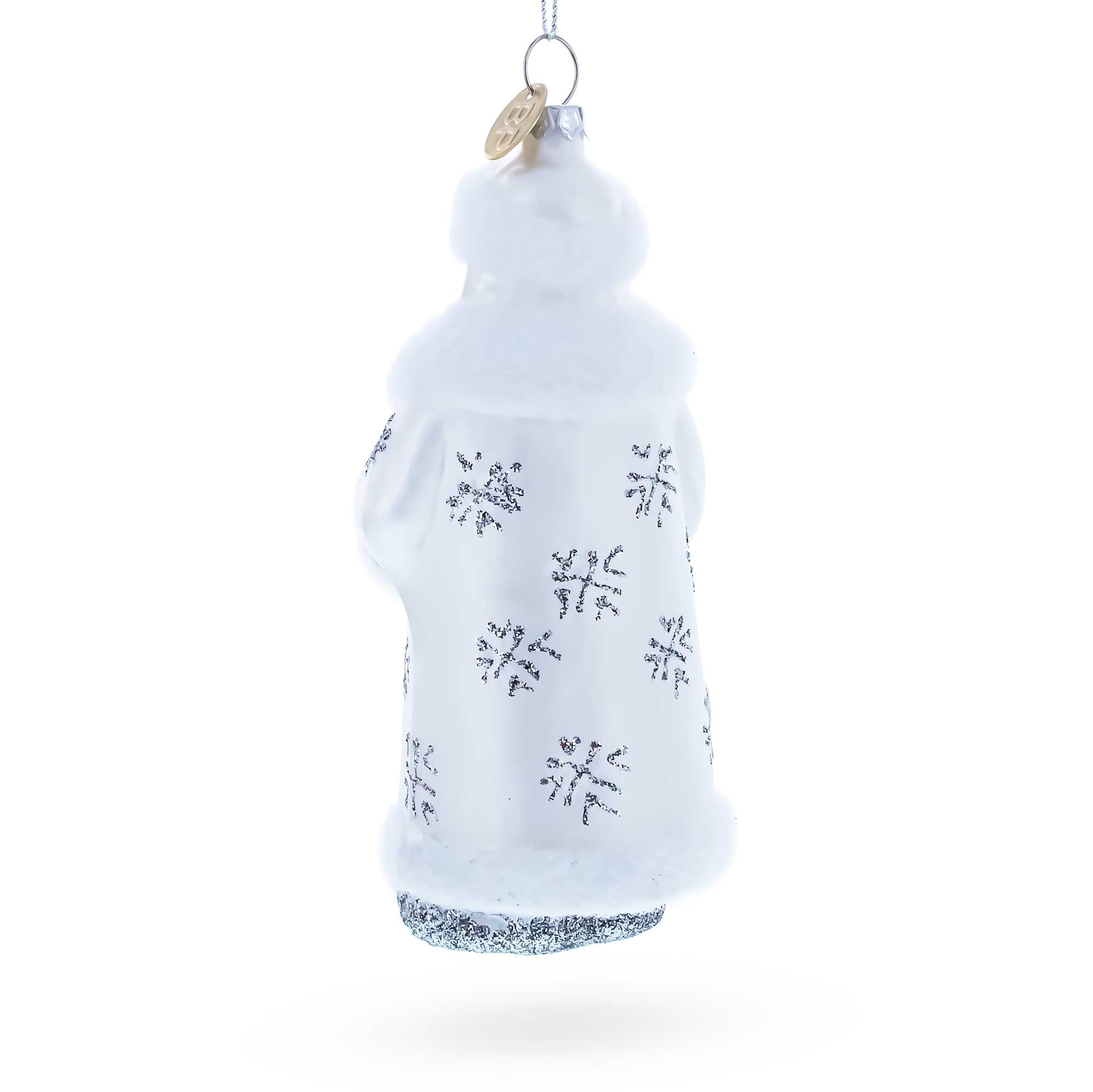 Santa in Elegant White Glass Christmas Ornament