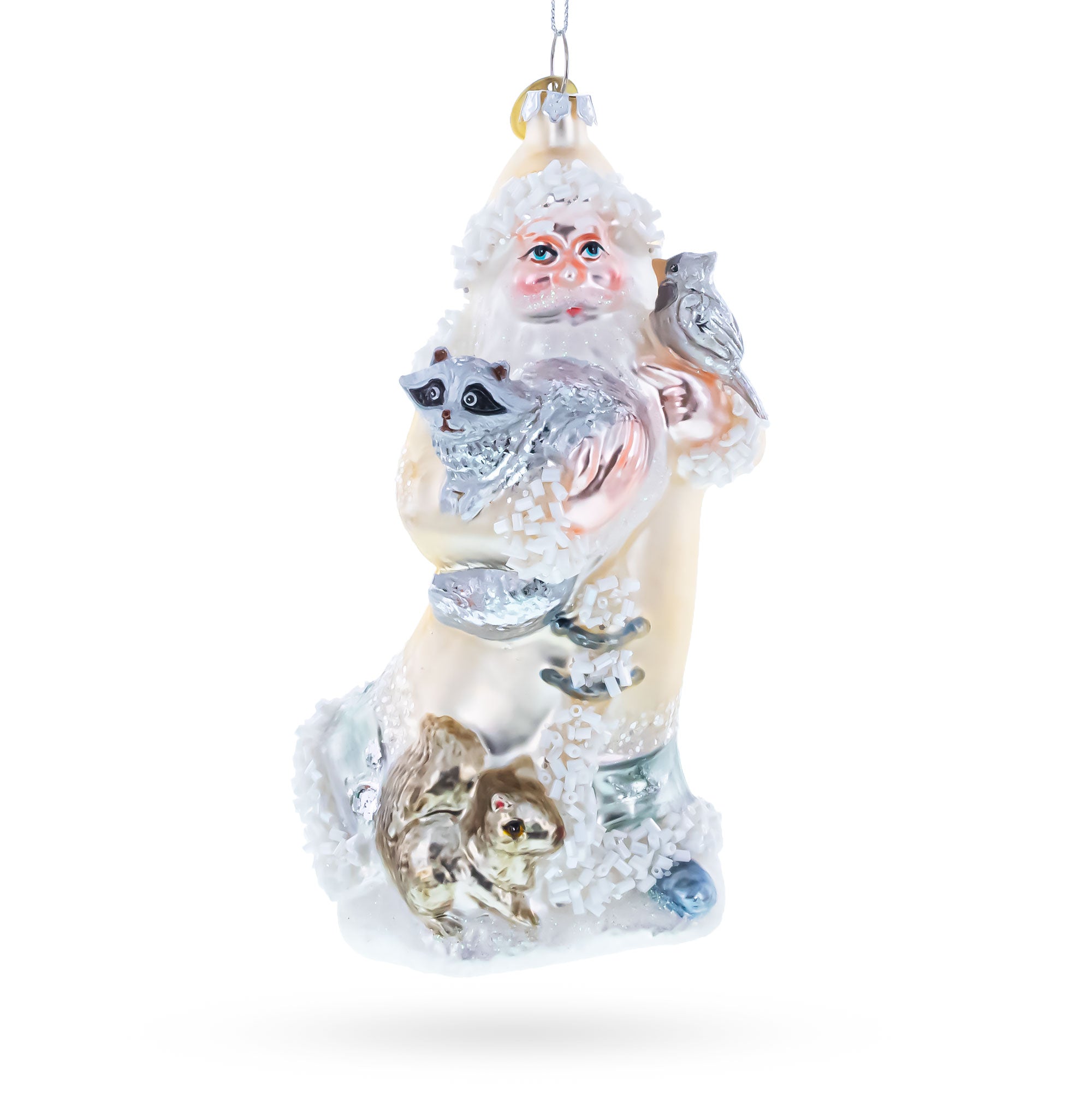 Woodland Santa with Forest Friends Glass Christmas Ornament