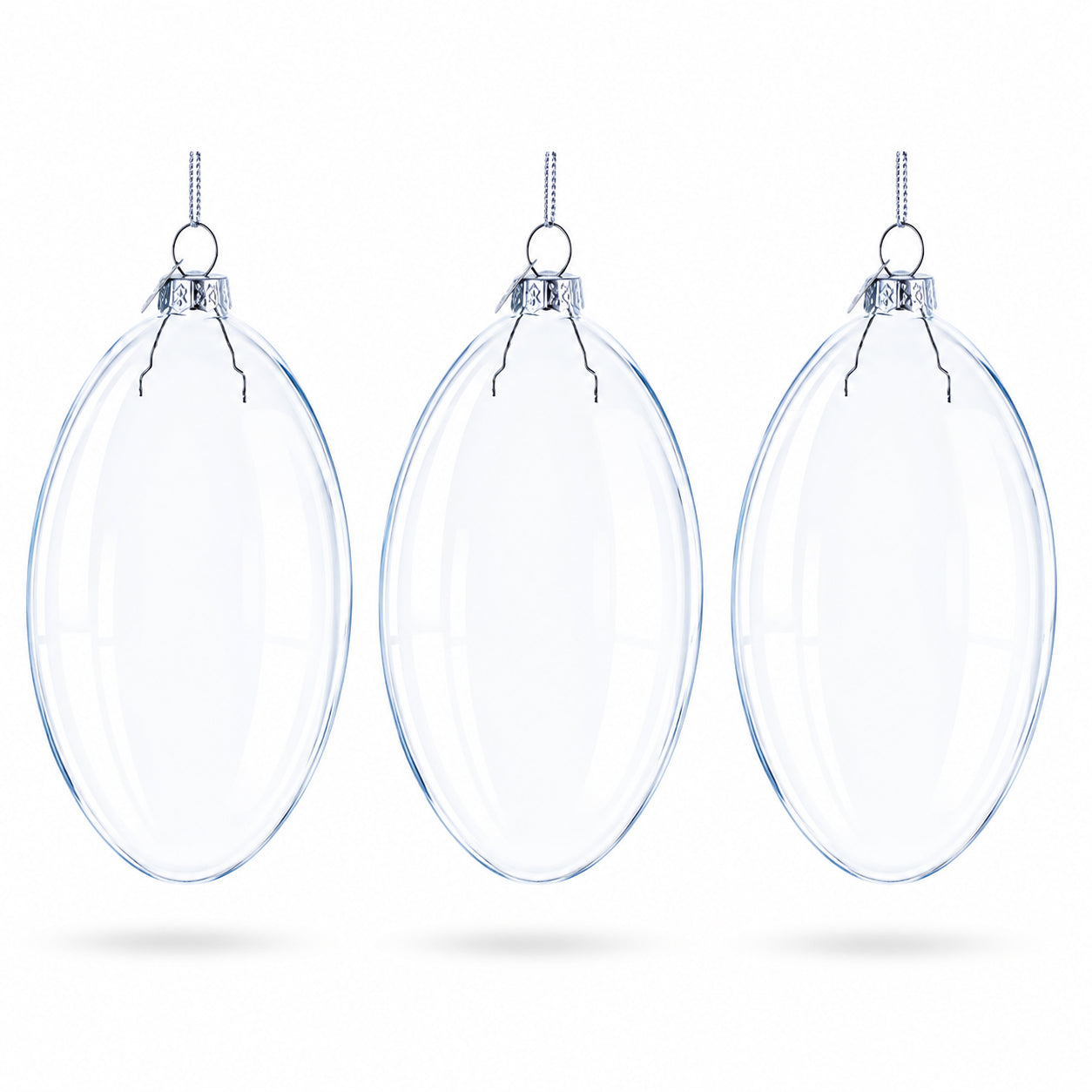 Set of 3 Oval Flat Discs Clear Glass Christmas Ornament, 5 Inches