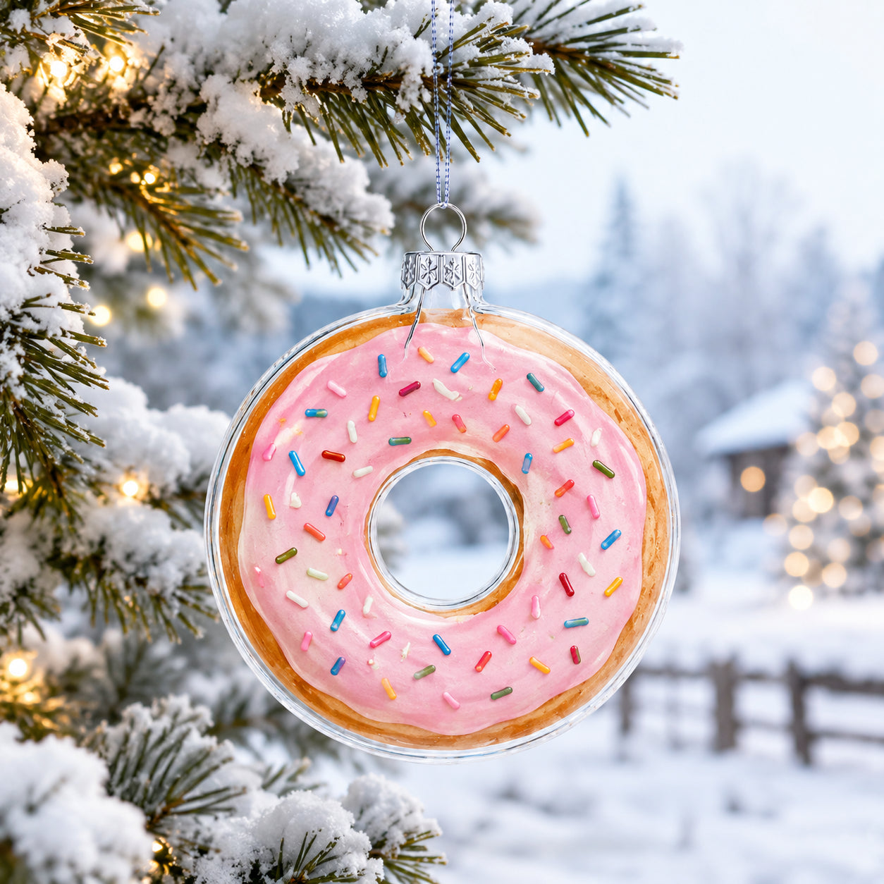 Doughnut Clear Glass Christmas Ornament