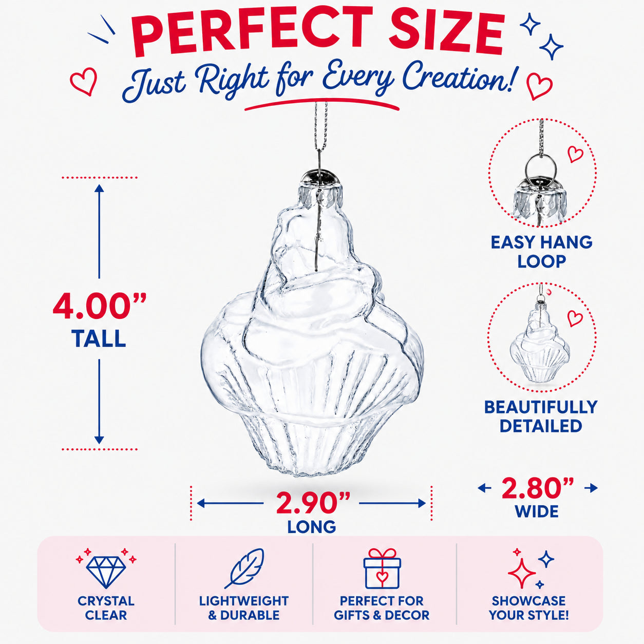 Cupcake Clear Glass Christmas Ornament
