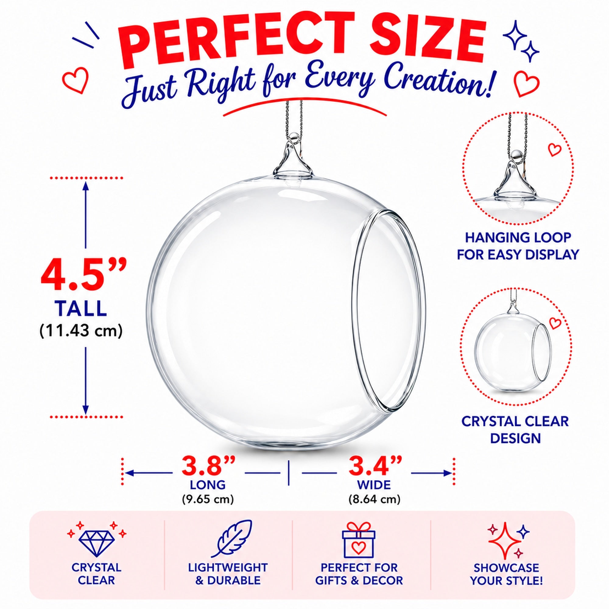 Spherical Openwork Clear Glass Christmas Ornament 4.5 Inches