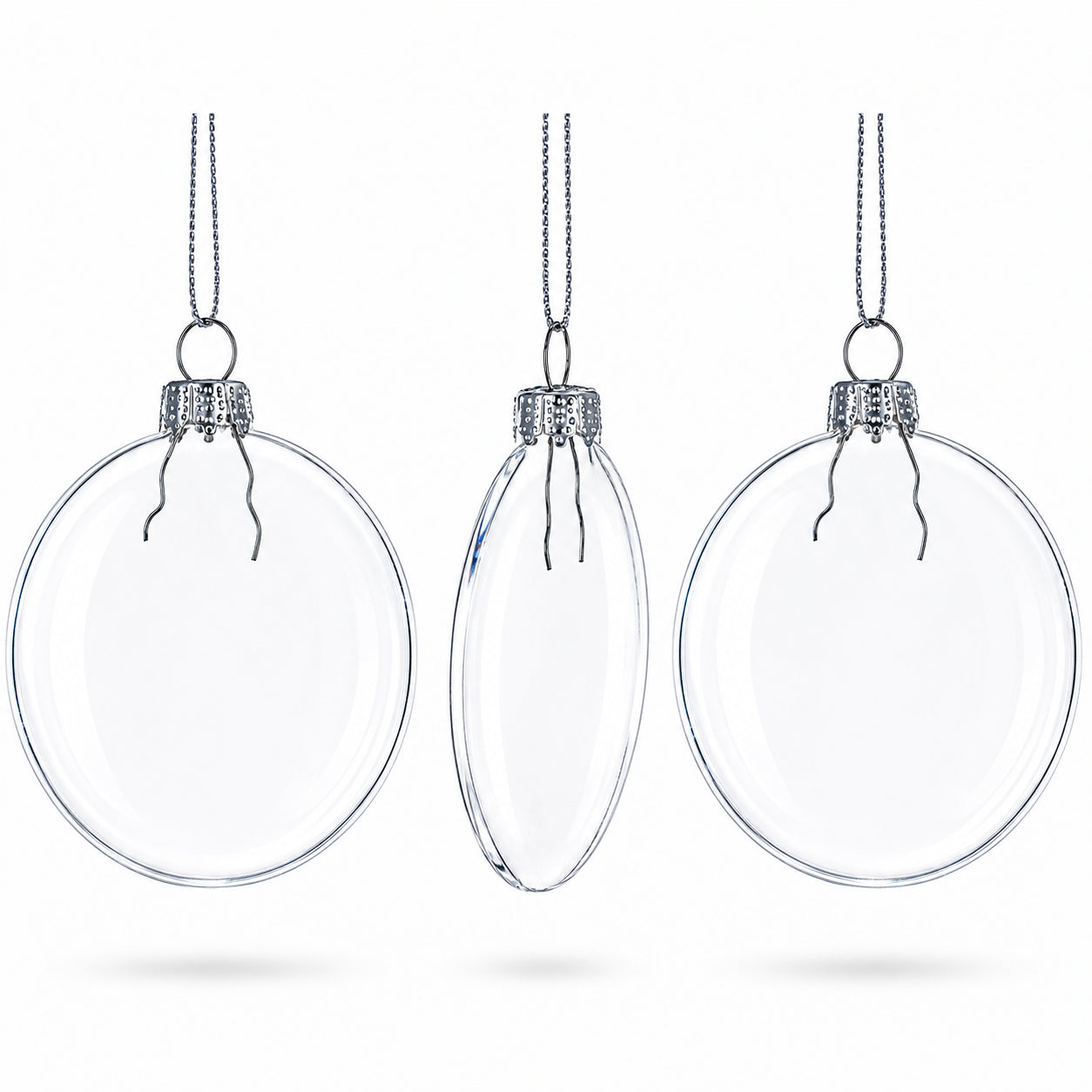 Set of 3 Flat Disc Clear Mini Glass Christmas Ornaments 2.85 Inches