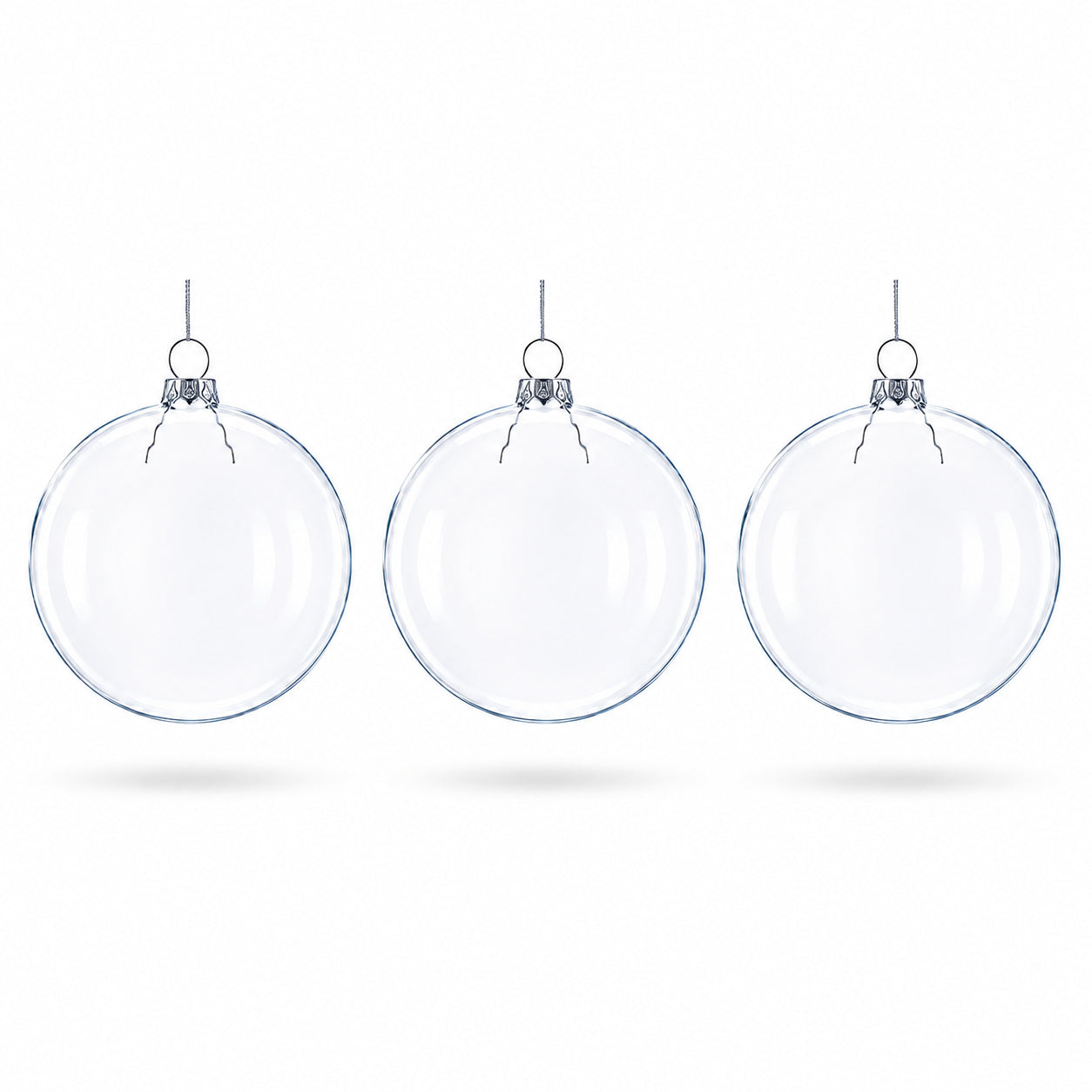 Set of 3 Clear Glass Flat Disc Medallion Christmas Ornaments