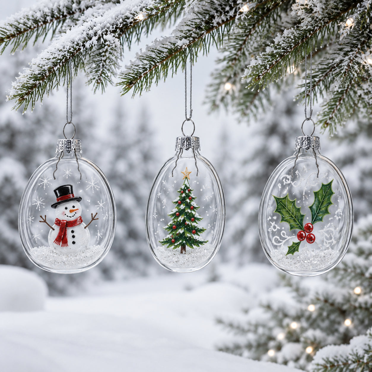 Set of 3 Clear Glass Flat Disc Medallion Christmas Ornaments