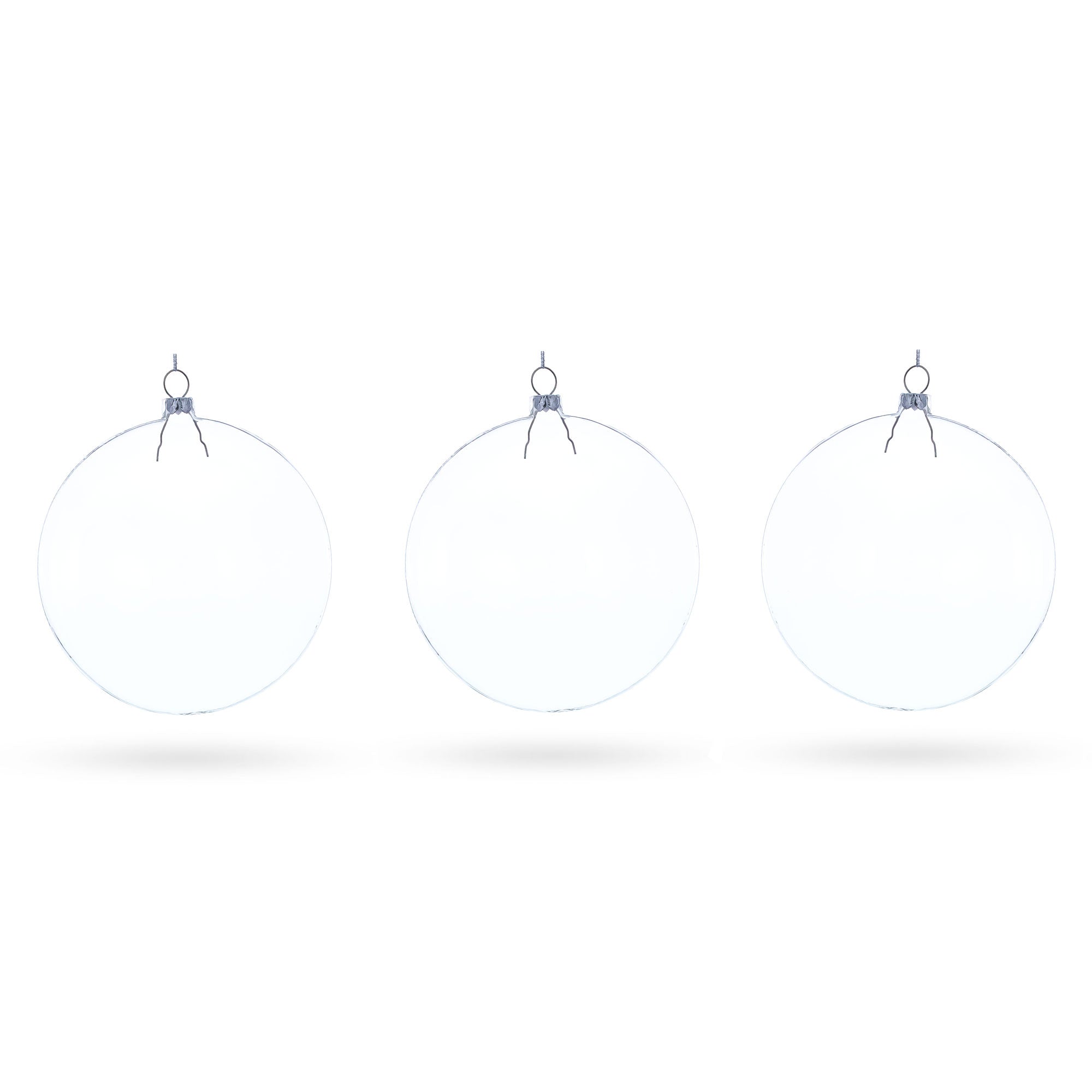 Set of 3 Flat Disc Clear Glass Christmas Ornaments 5.4 Inches