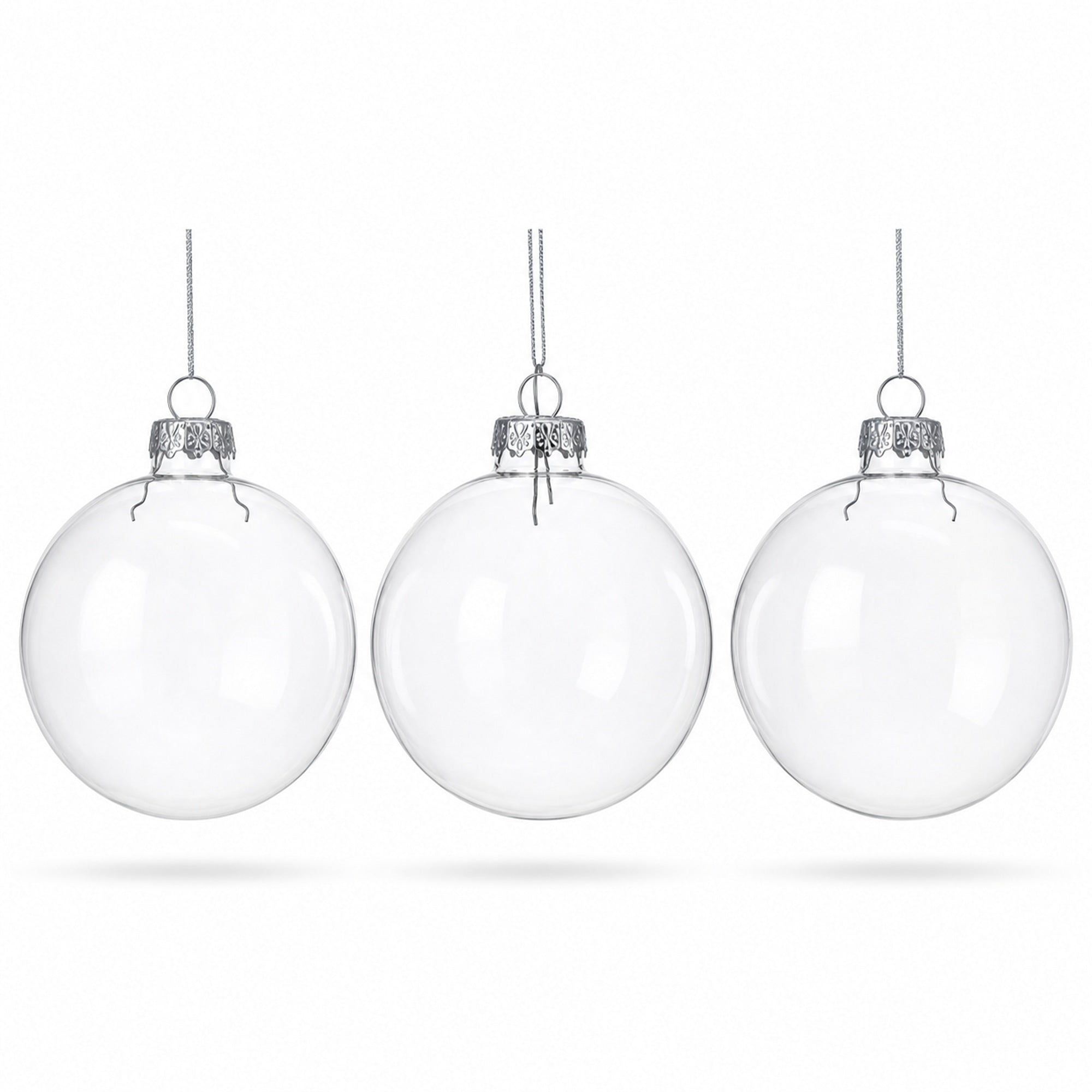 Set of 3 Clear Glass Ball Christmas Ornaments 4.7 Inches