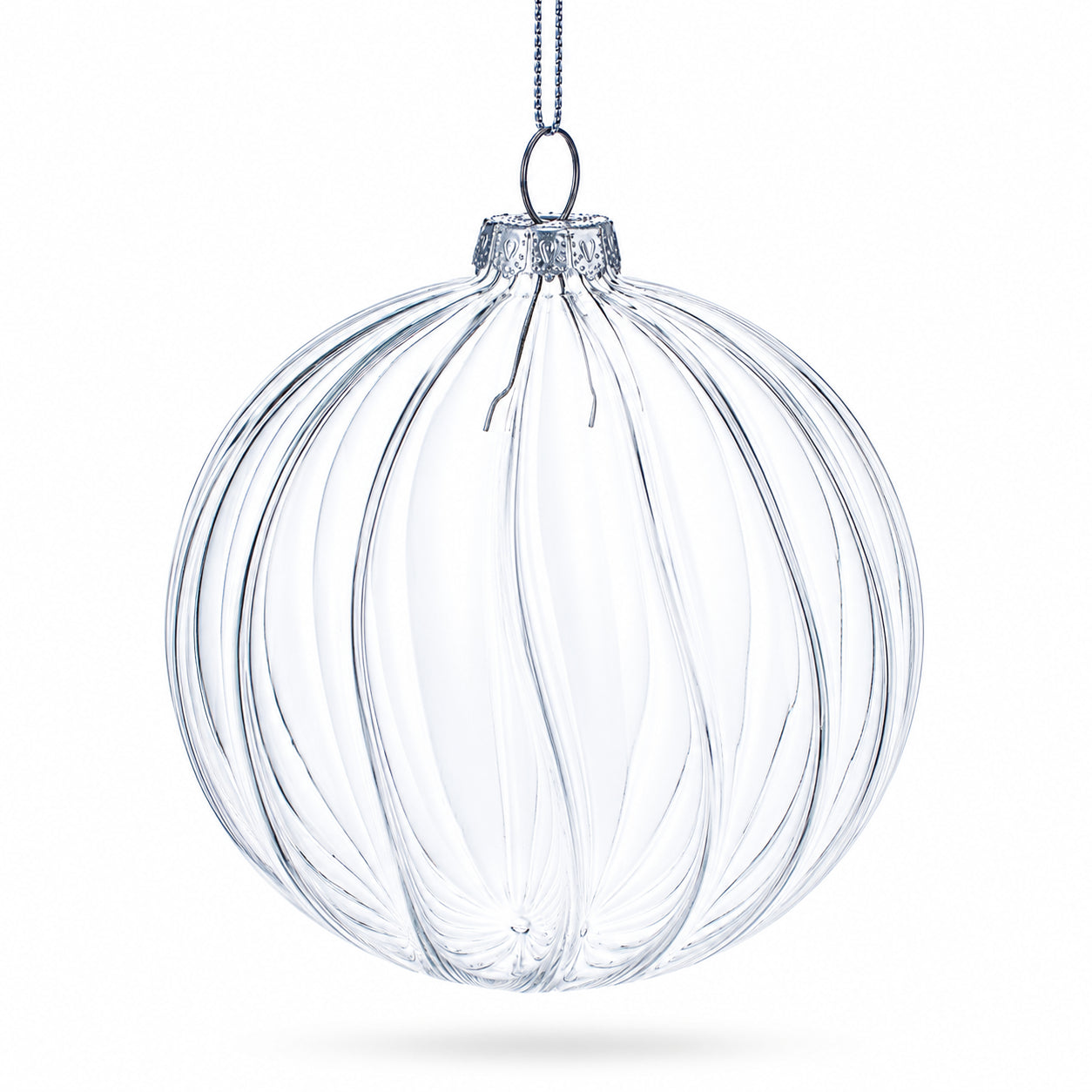 Elegant Set of 3 Striped Clear Glass Ball Christmas Ornaments 3.5 Inches