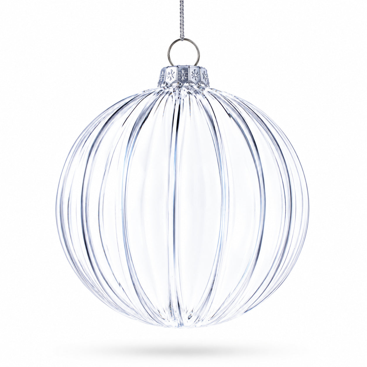 Elegant Set of 3 Striped Clear Glass Ball Christmas Ornaments 3.5 Inches
