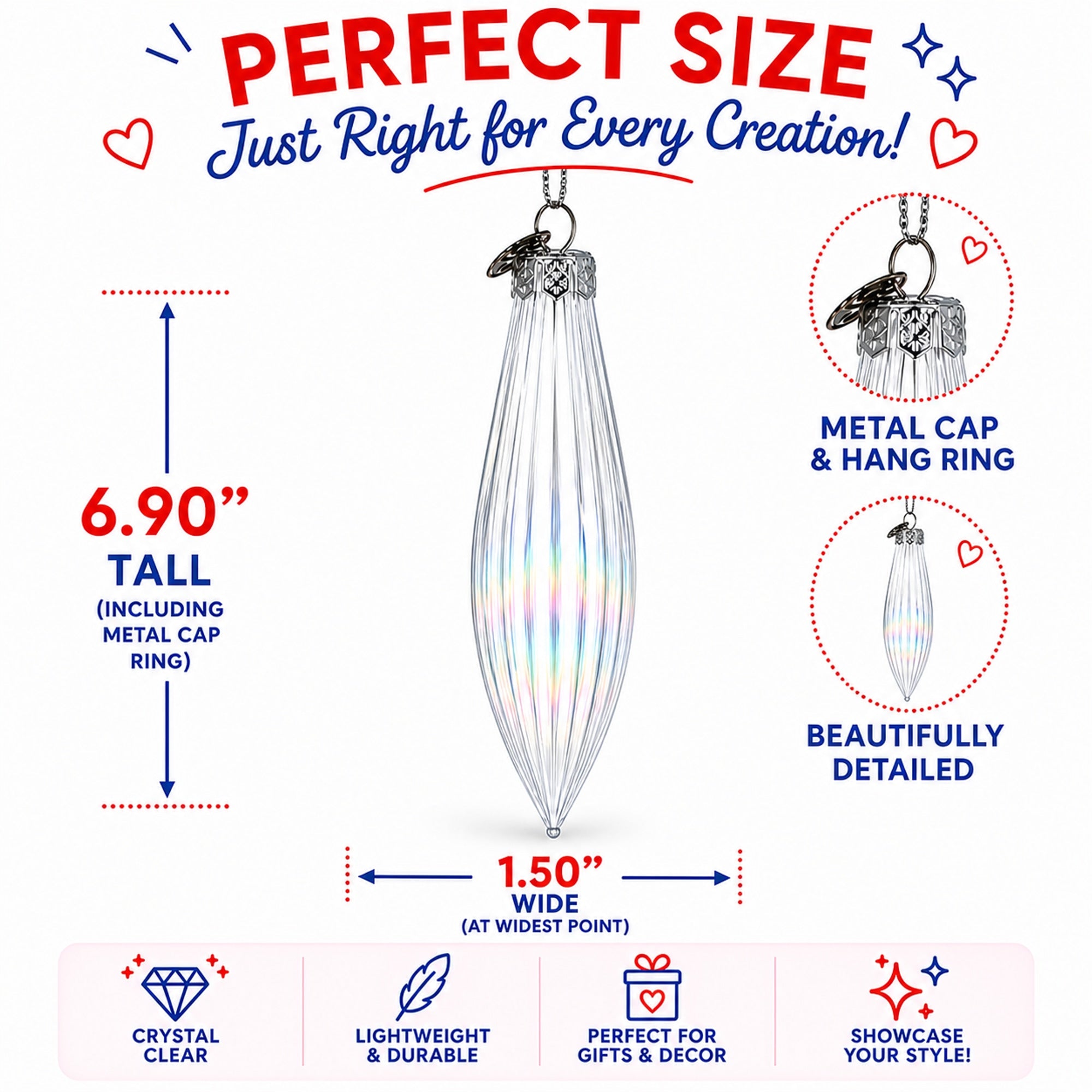 Iridescent Clear Glass Icicle Christmas Ornament 6.9 Inches