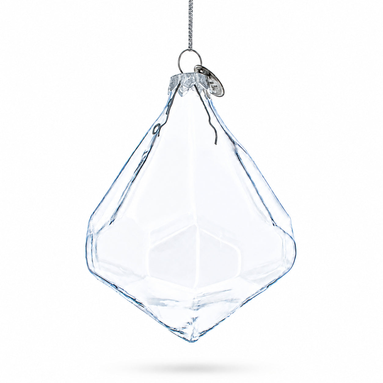 Diamond Shape Clear Glass Christmas Ornament 3.6 Inches