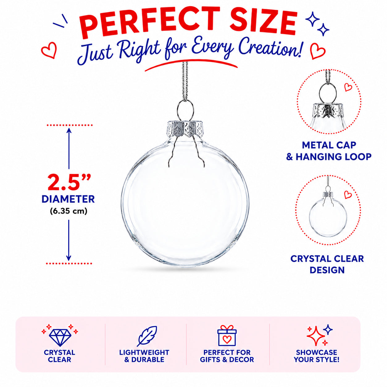 Set of 3 Clear Glass Ball Ornament 2.5