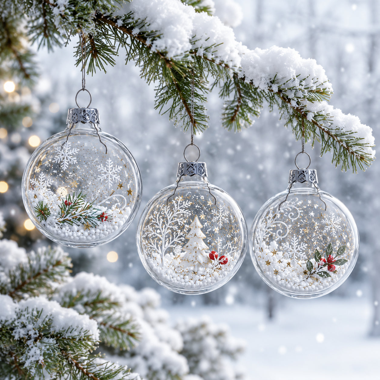 Set of 3 Clear Glass Ball Ornament 2.5