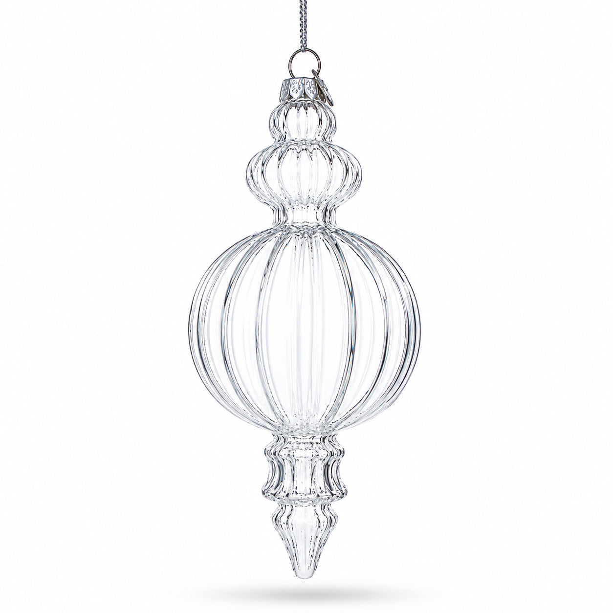 Triple Finial Clear Glass Christmas Ornament 6.7 Inches (170 mm)