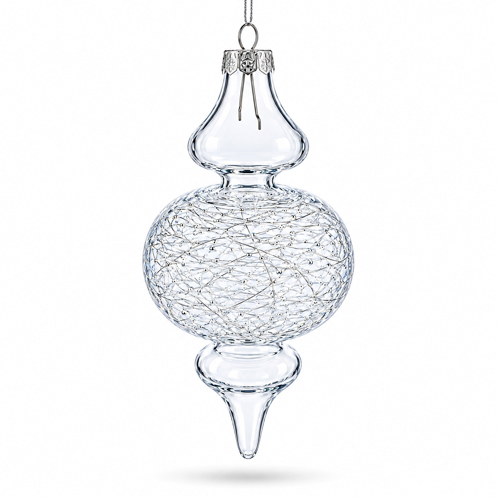 Triple Oval Finial Clear Glass Christmas Ornament 6.6 Inches
