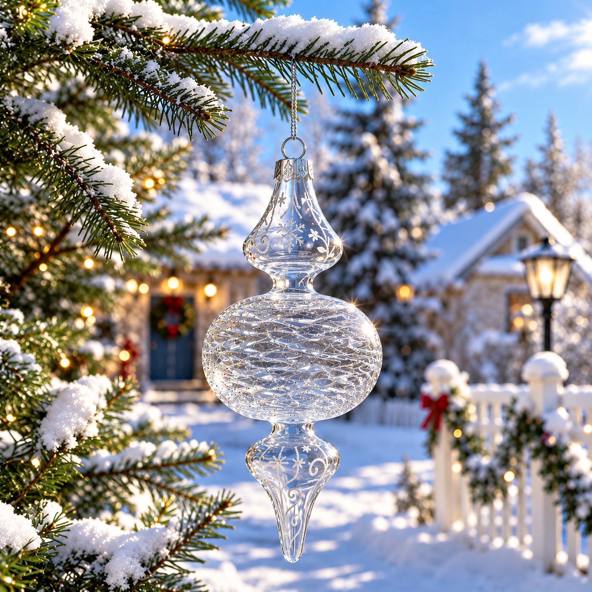 Triple Oval Finial Clear Glass Christmas Ornament 6.6 Inches