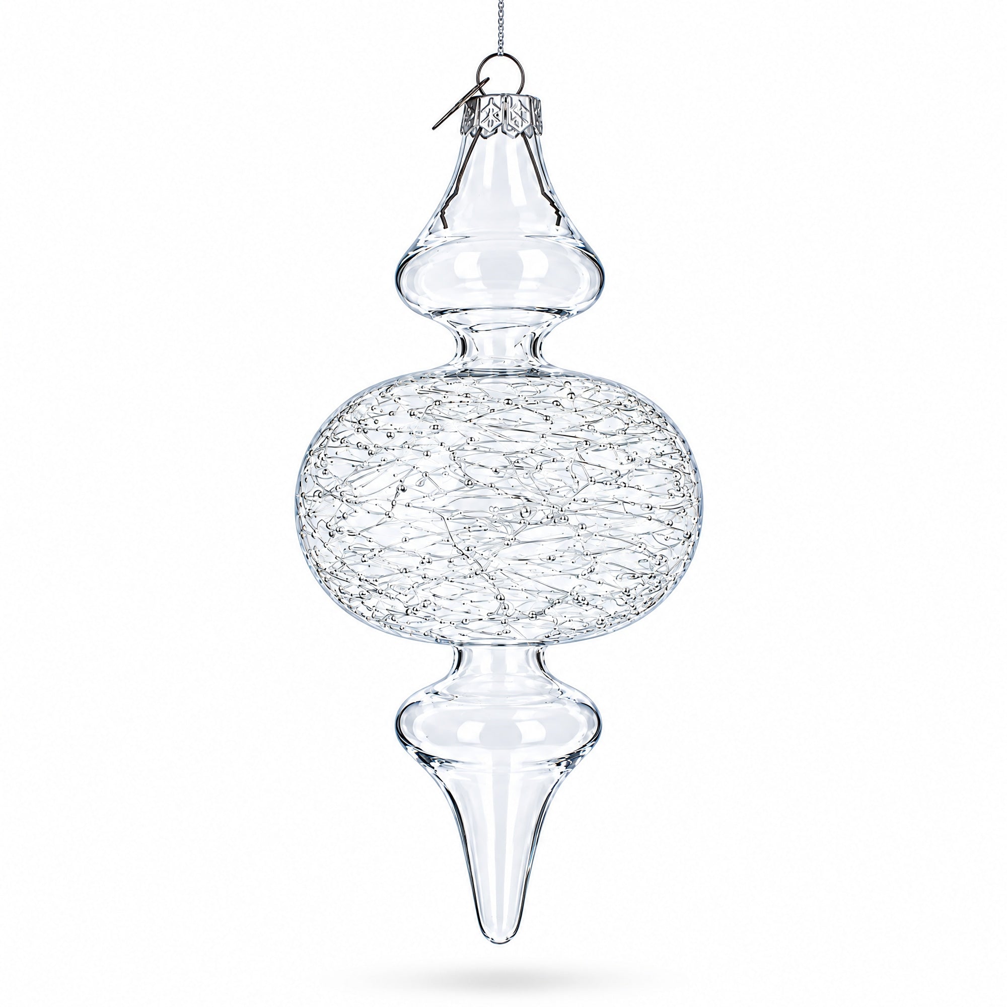 Triple Oval Finial Clear Glass Christmas Ornament 6.6 Inches