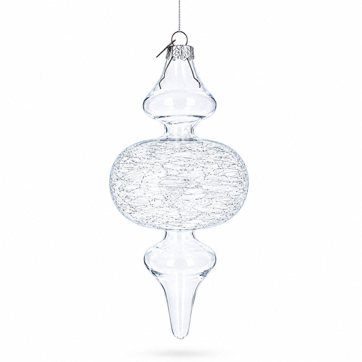 Triple Oval Finial Clear Glass Christmas Ornament 6.6 Inches