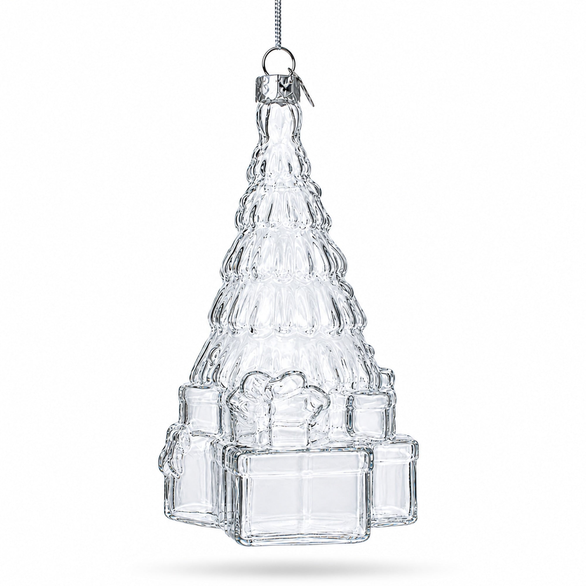 Gifts by Christmas Tree Clear Glass Christmas Ornament.