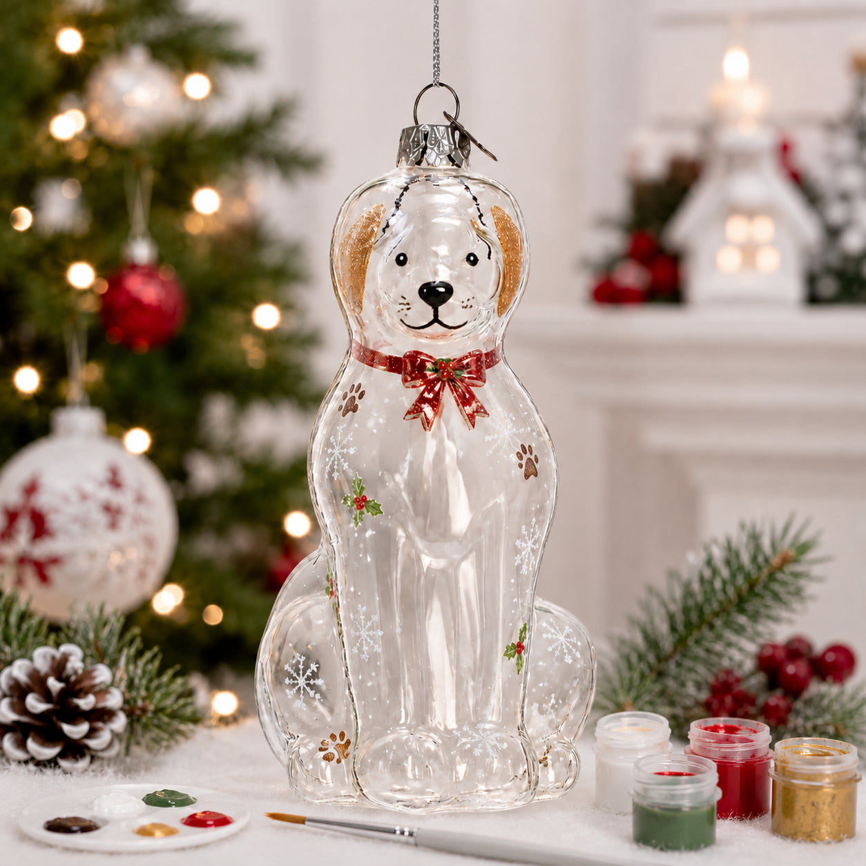 Unpainted Dog Clear Glass Christmas Ornament