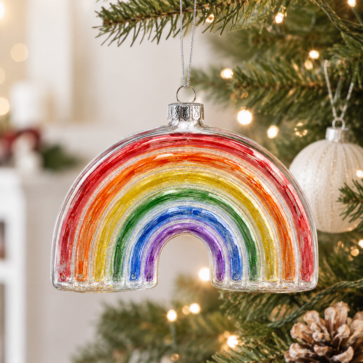 Rainbow Clear Glass Christmas Ornament
