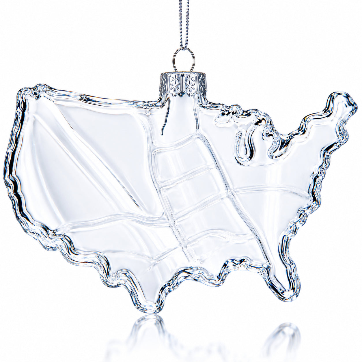 USA Map Clear Glass Christmas Ornament