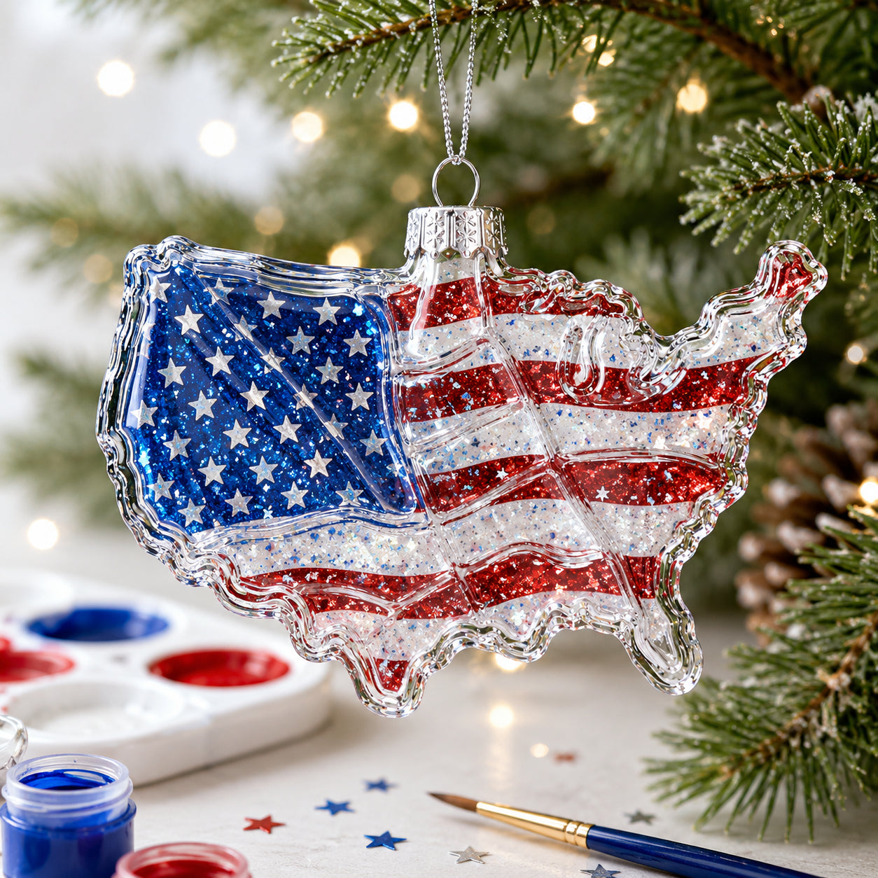 USA Map Clear Glass Christmas Ornament
