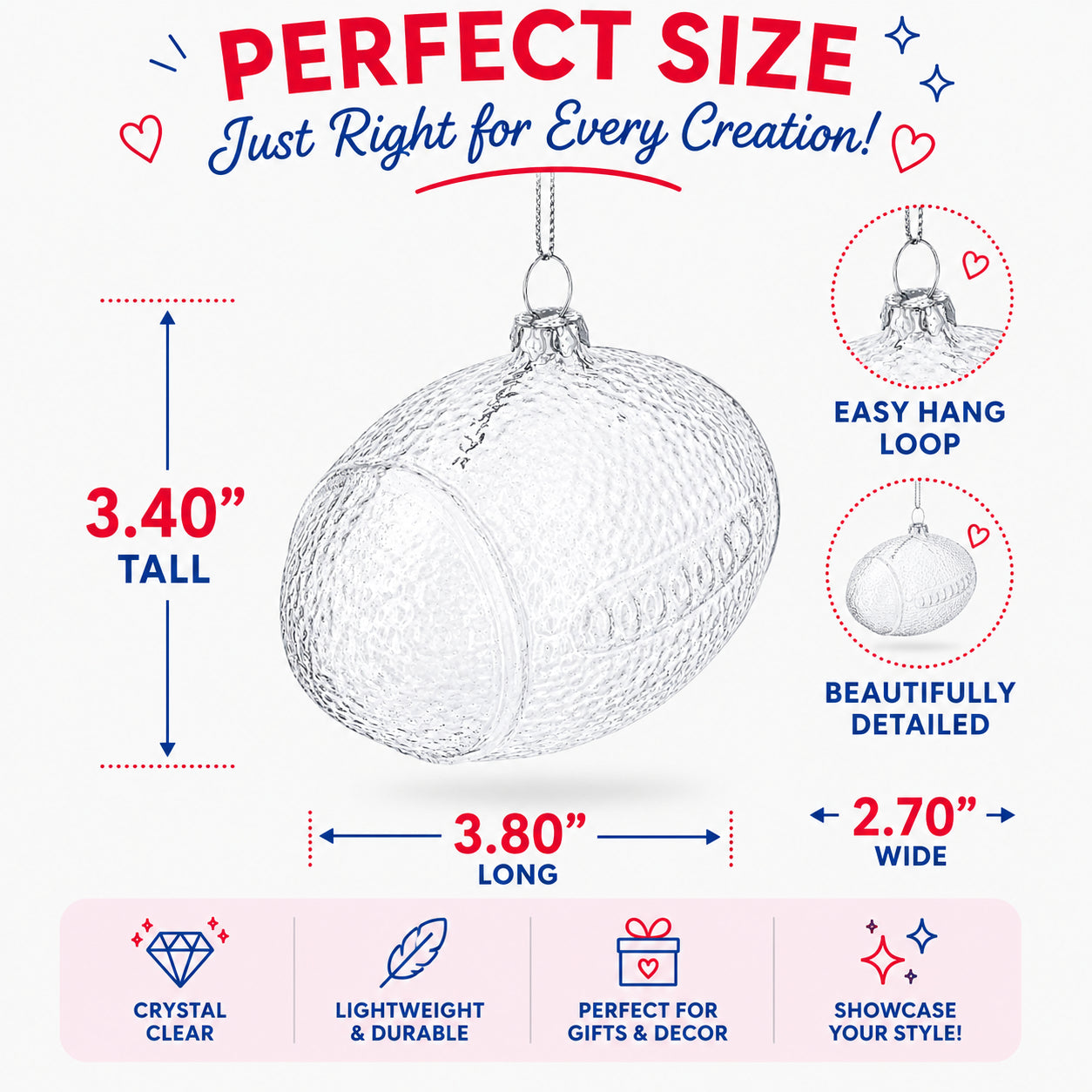 Football Clear Glass Christmas Ornament