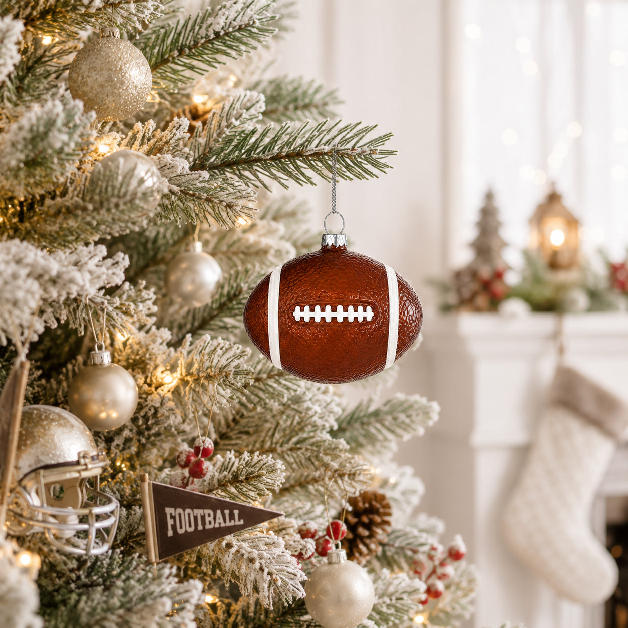Football Clear Glass Christmas Ornament