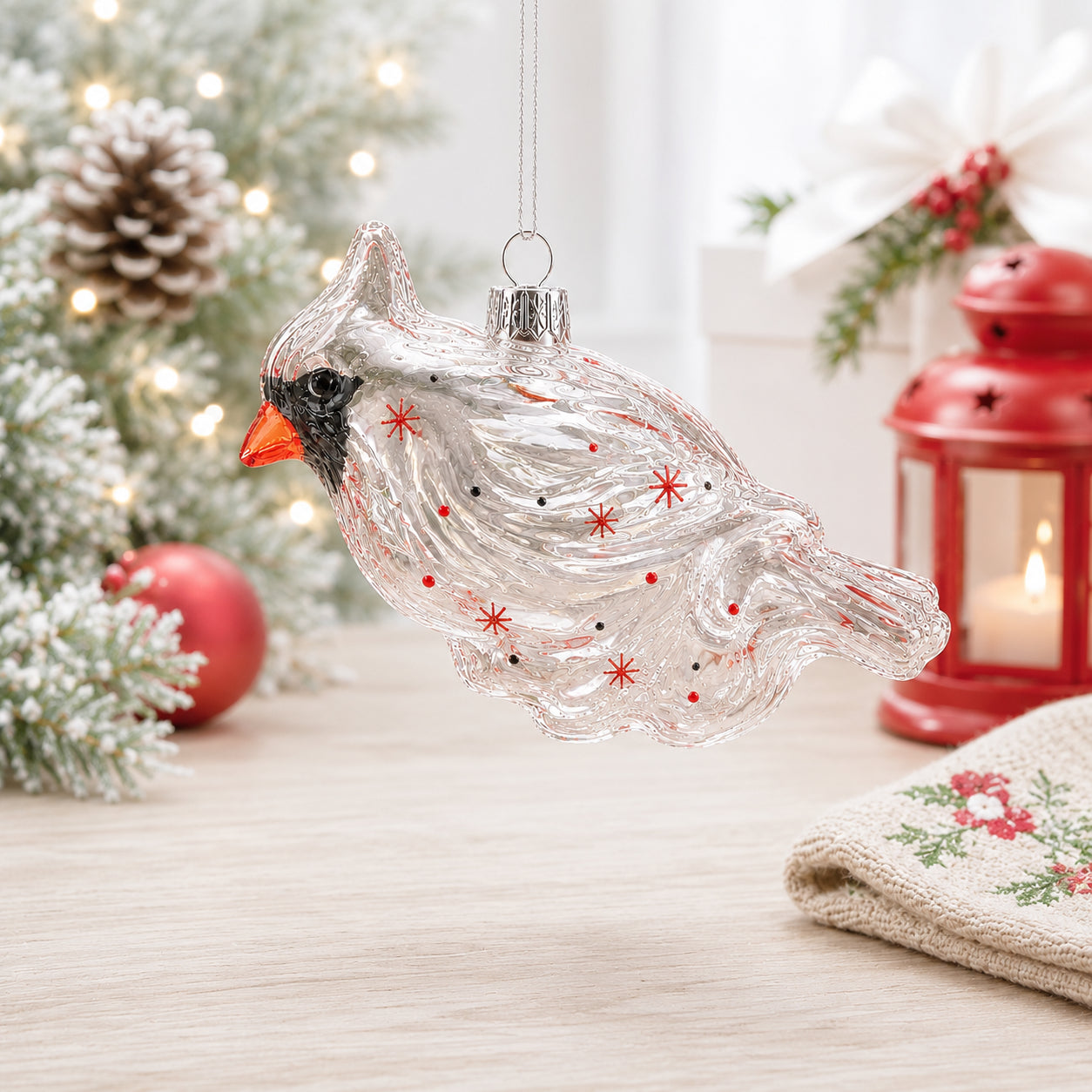 Cardinal Clear Glass Christmas Ornament