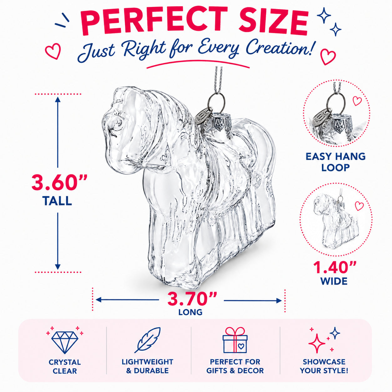 Horse Clear Glass Christmas Ornament
