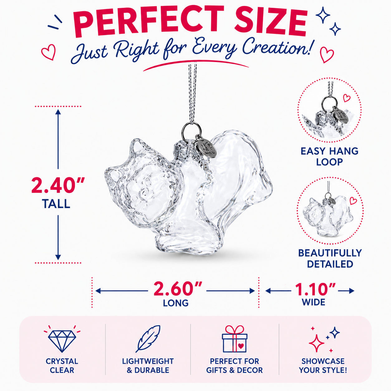 Cat in Scarf Clear Glass Christmas Ornament