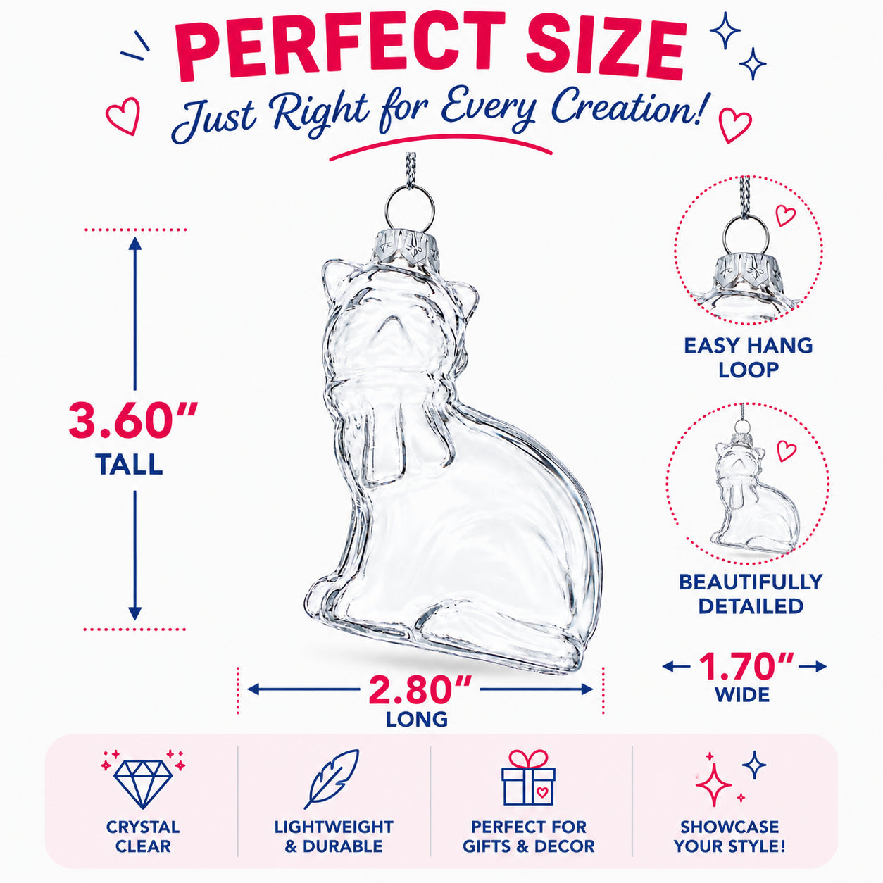 Cat Clear Glass Christmas Ornament