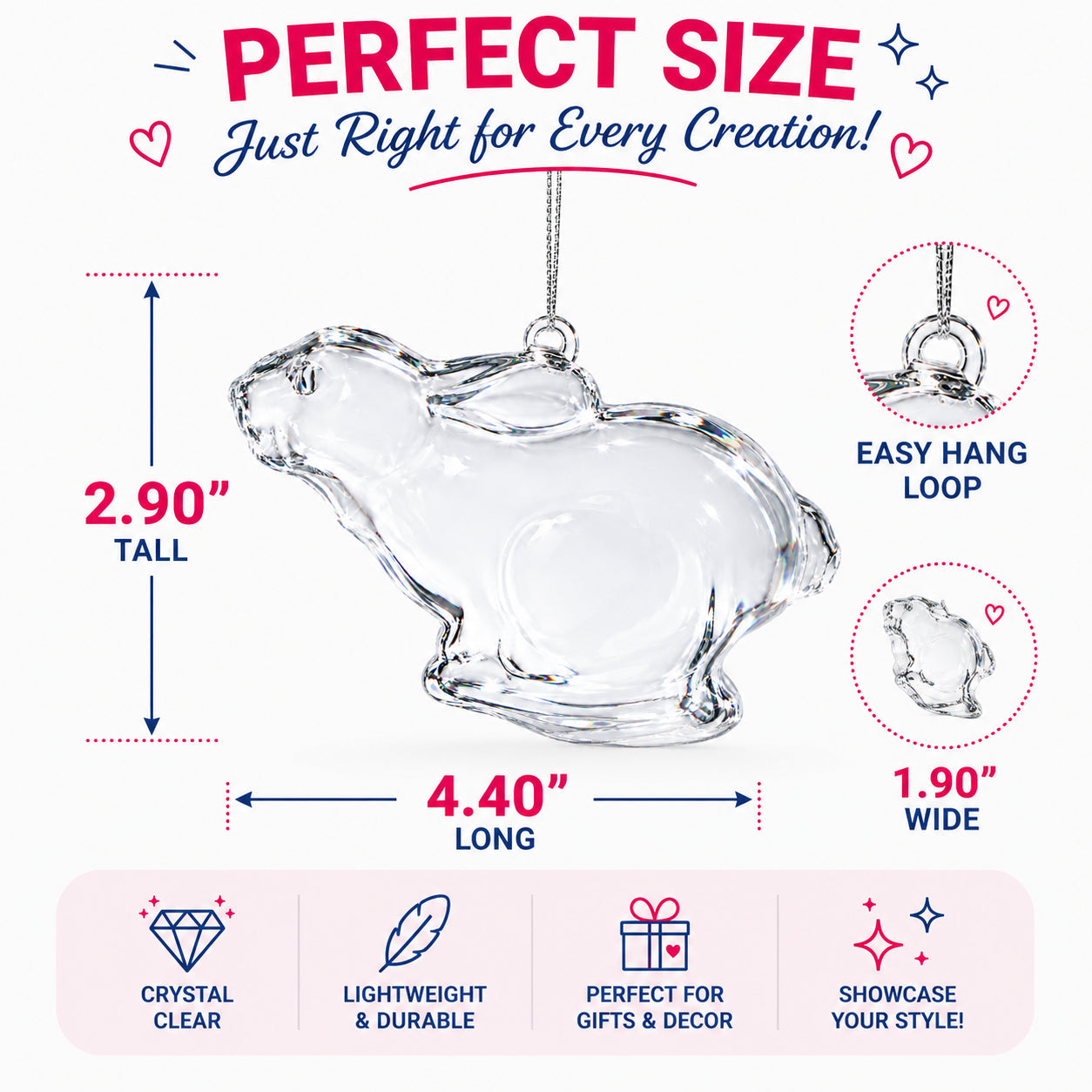 Bunny Clear Glass Christmas Ornament