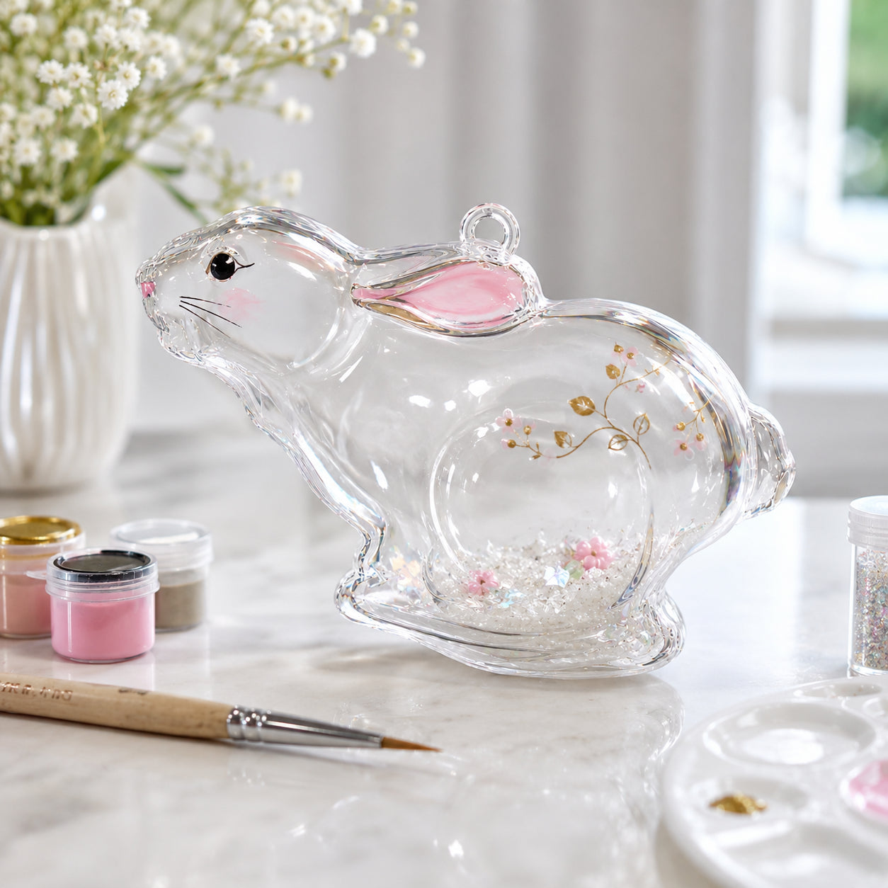Bunny Clear Glass Christmas Ornament