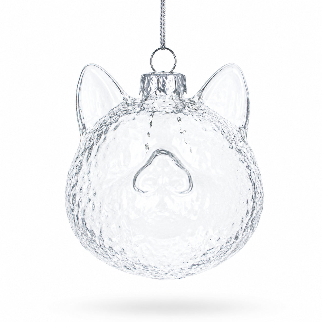 Mini Cat Head Clear Glass Christmas Ornament