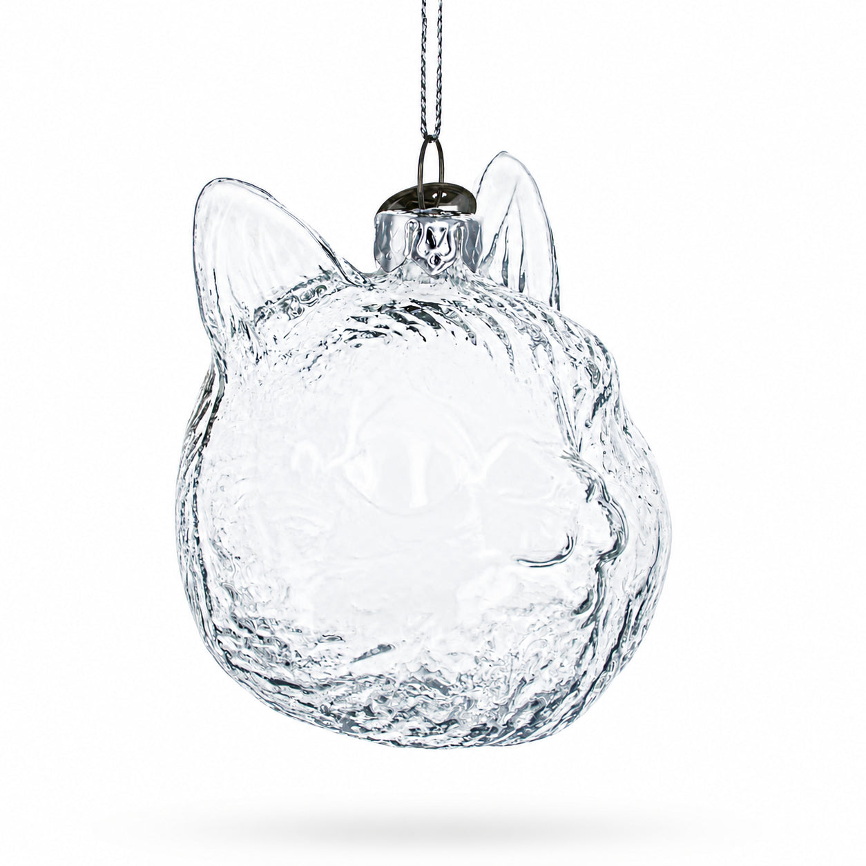 Mini Cat Head Clear Glass Christmas Ornament