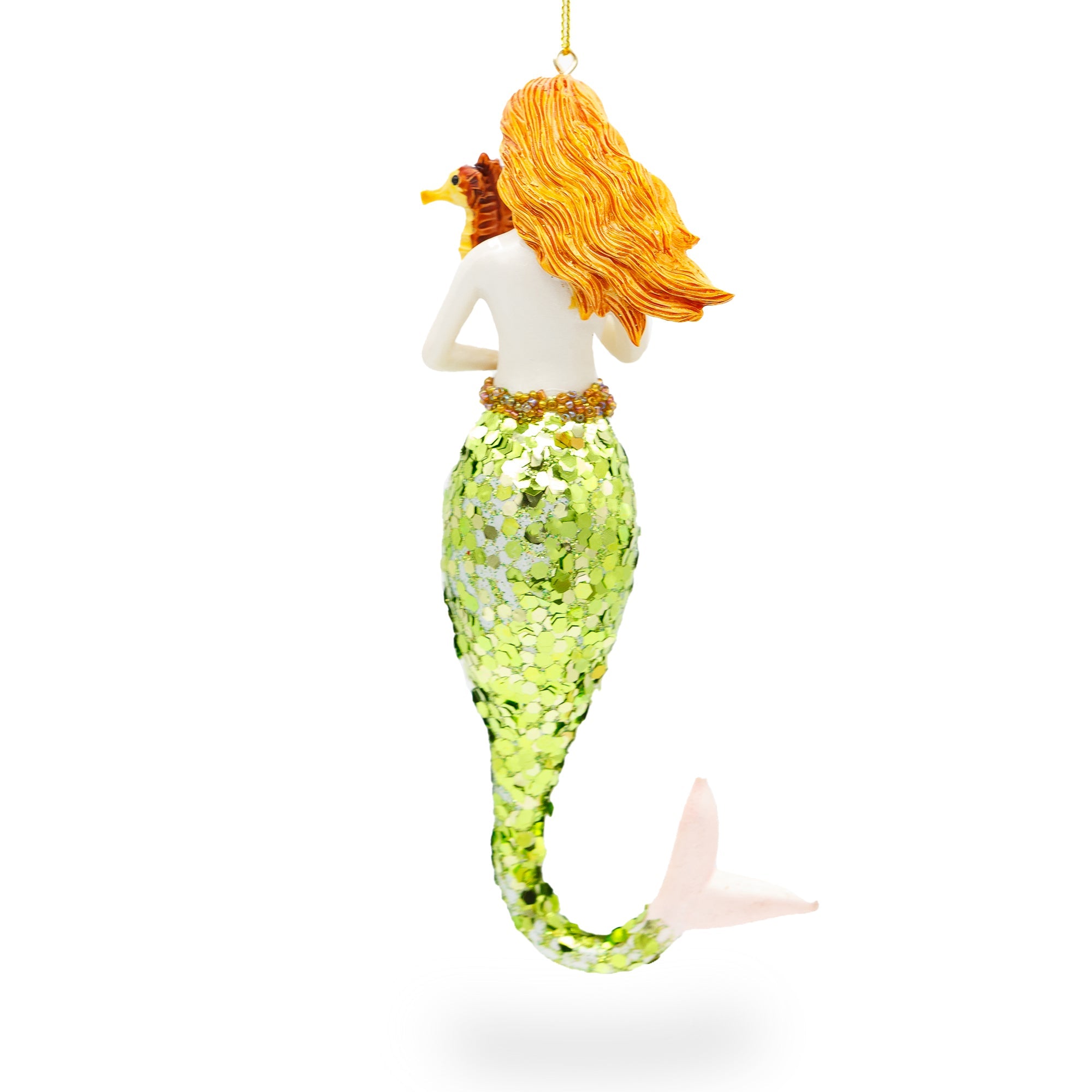 Mermaid Holding Sea Horse Glass Christmas Ornament