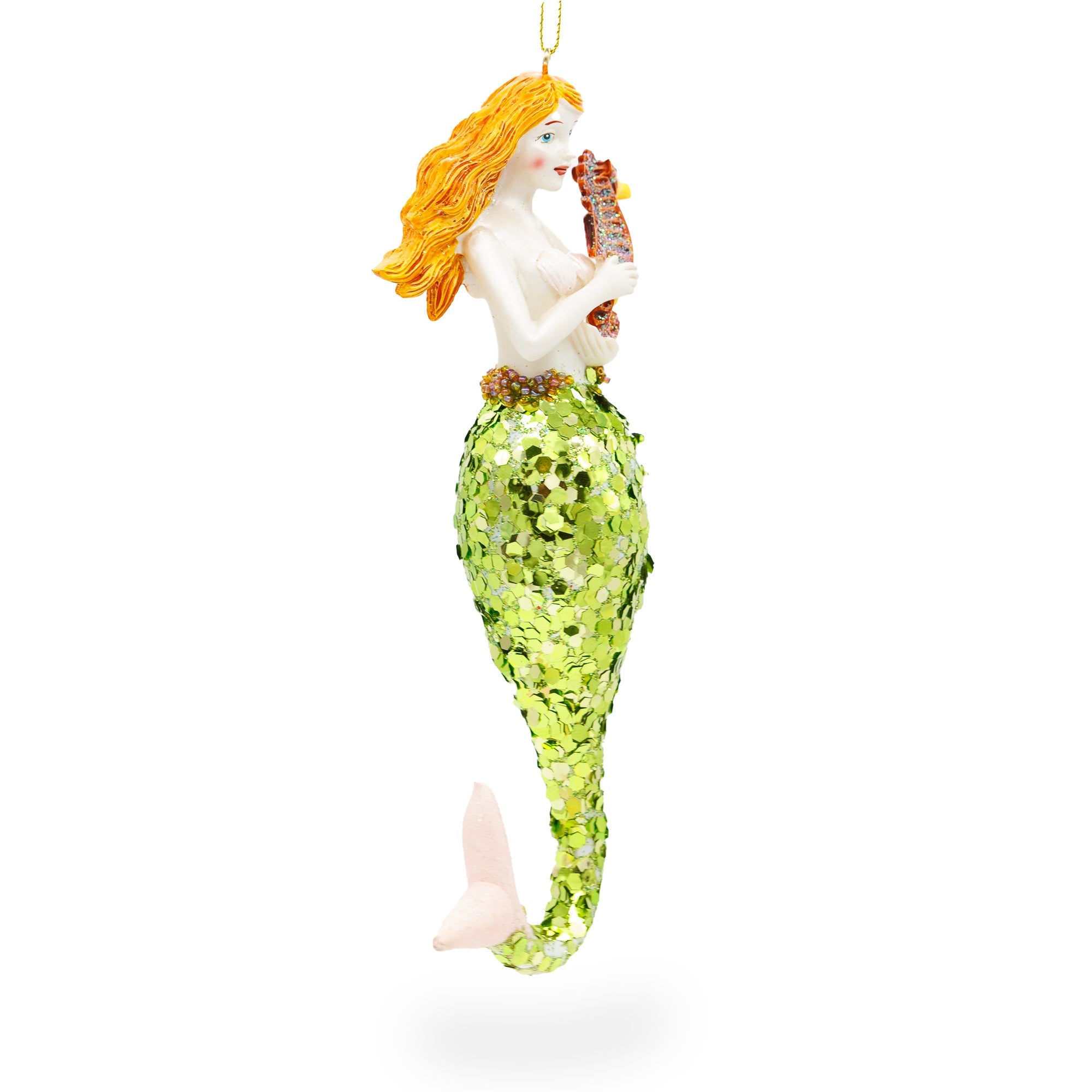Mermaid Holding Sea Horse Glass Christmas Ornament
