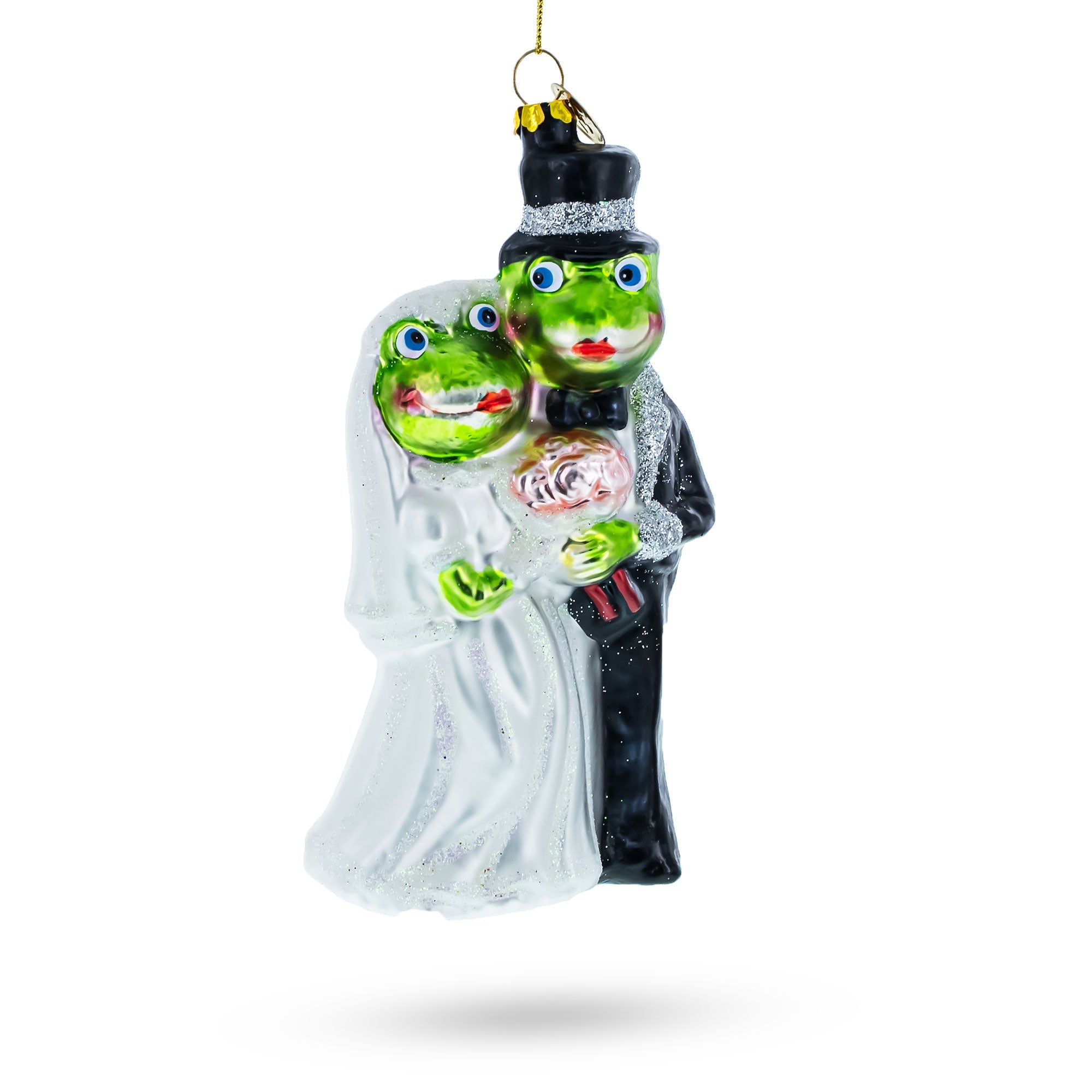 Frog Bride and Groom Glass Christmas Ornament