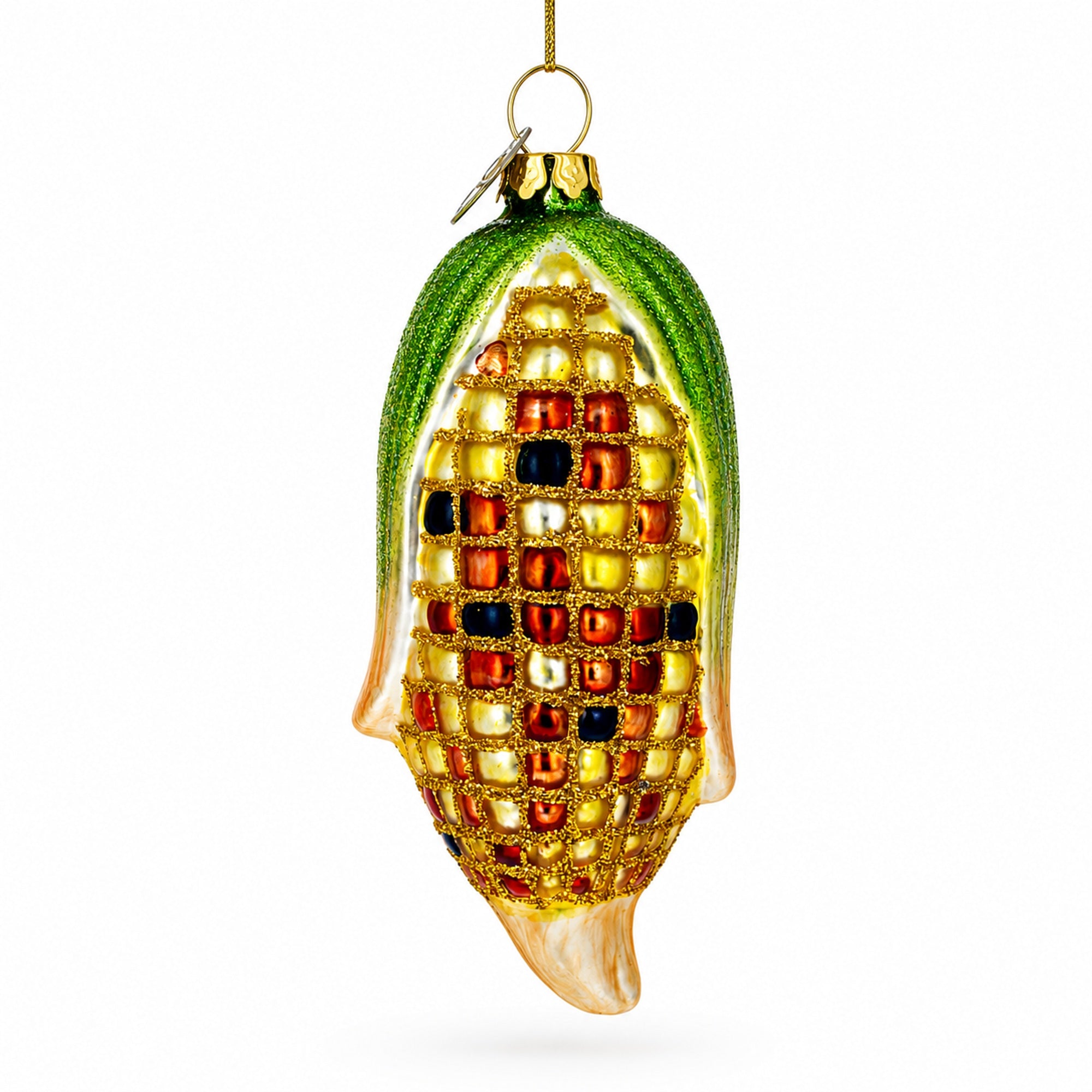 Golden Corn on the Cob Glass Christmas Ornament