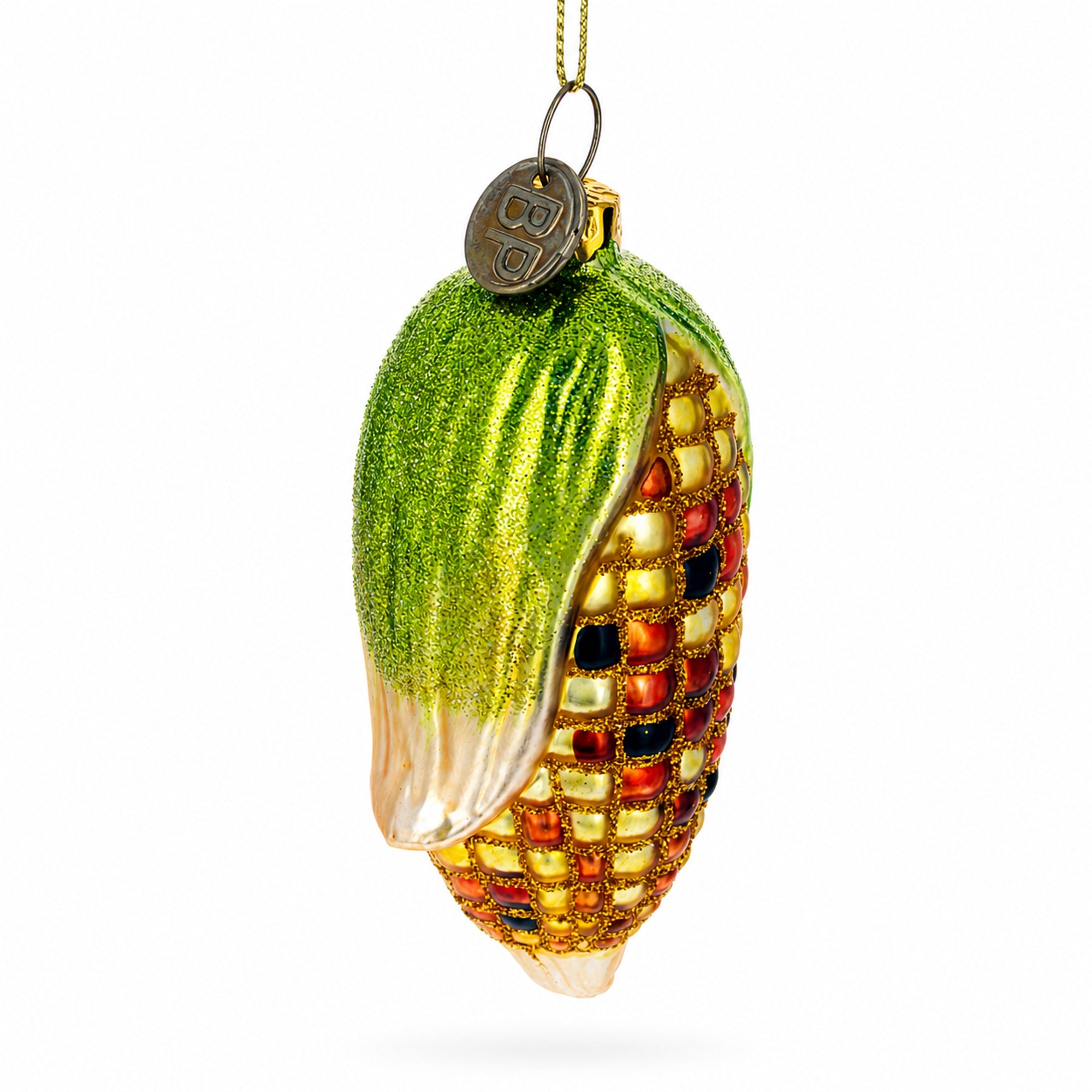 Golden Corn on the Cob Glass Christmas Ornament