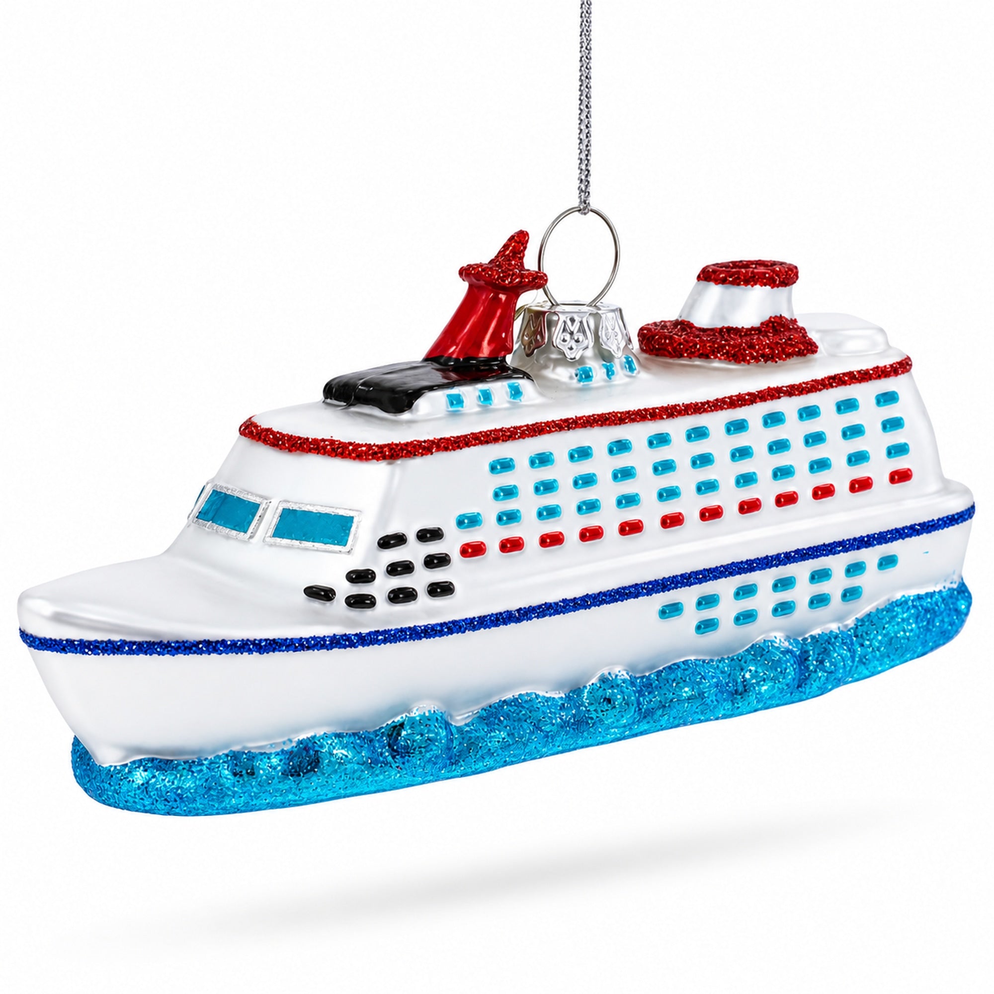 Voyage Aboard a Majestic White Cruise Ship Glass Christmas Ornament