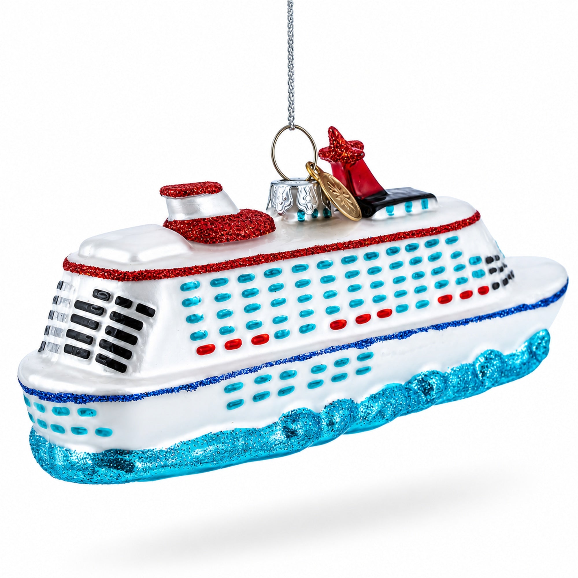 Voyage Aboard a Majestic White Cruise Ship Glass Christmas Ornament