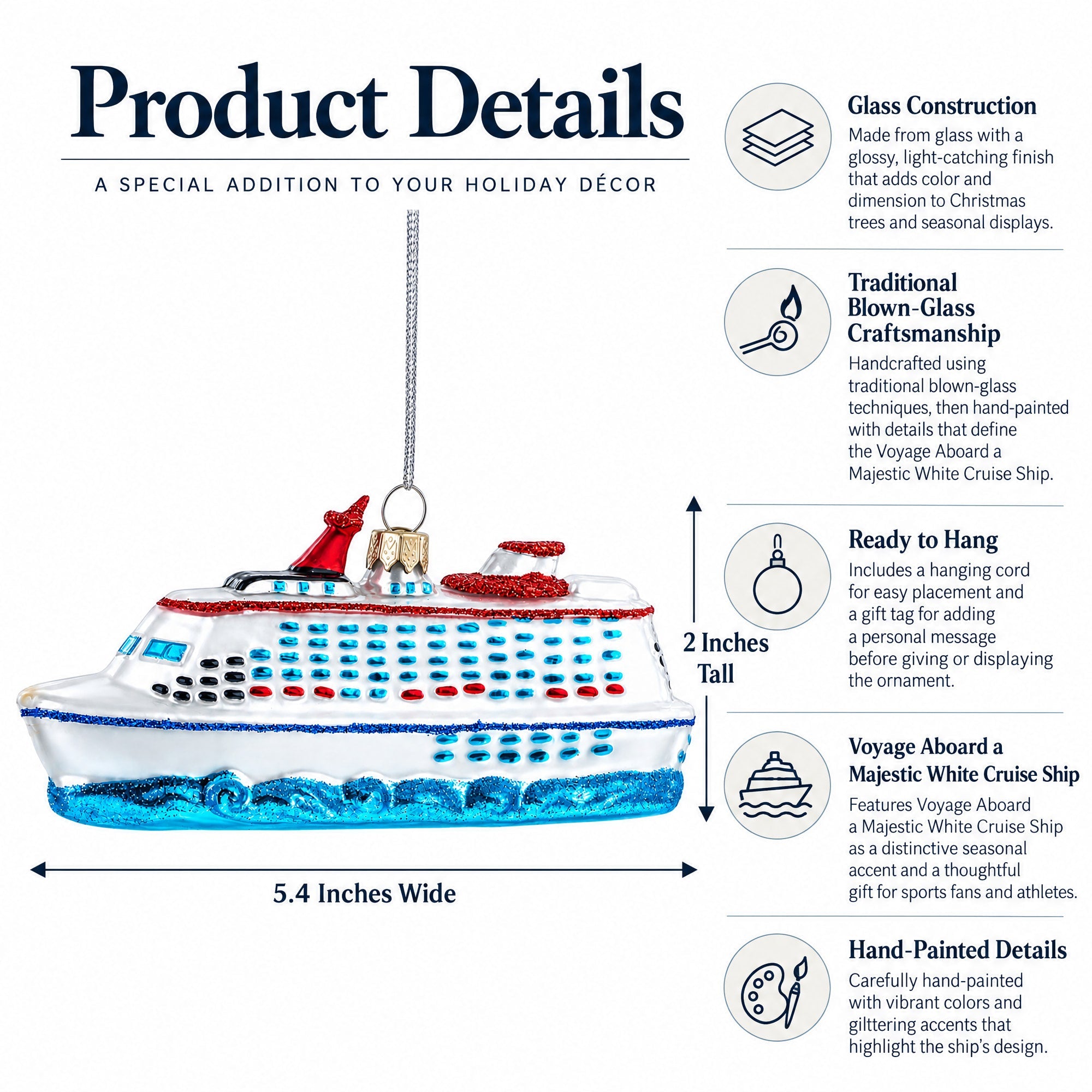 Voyage Aboard a Majestic White Cruise Ship Glass Christmas Ornament